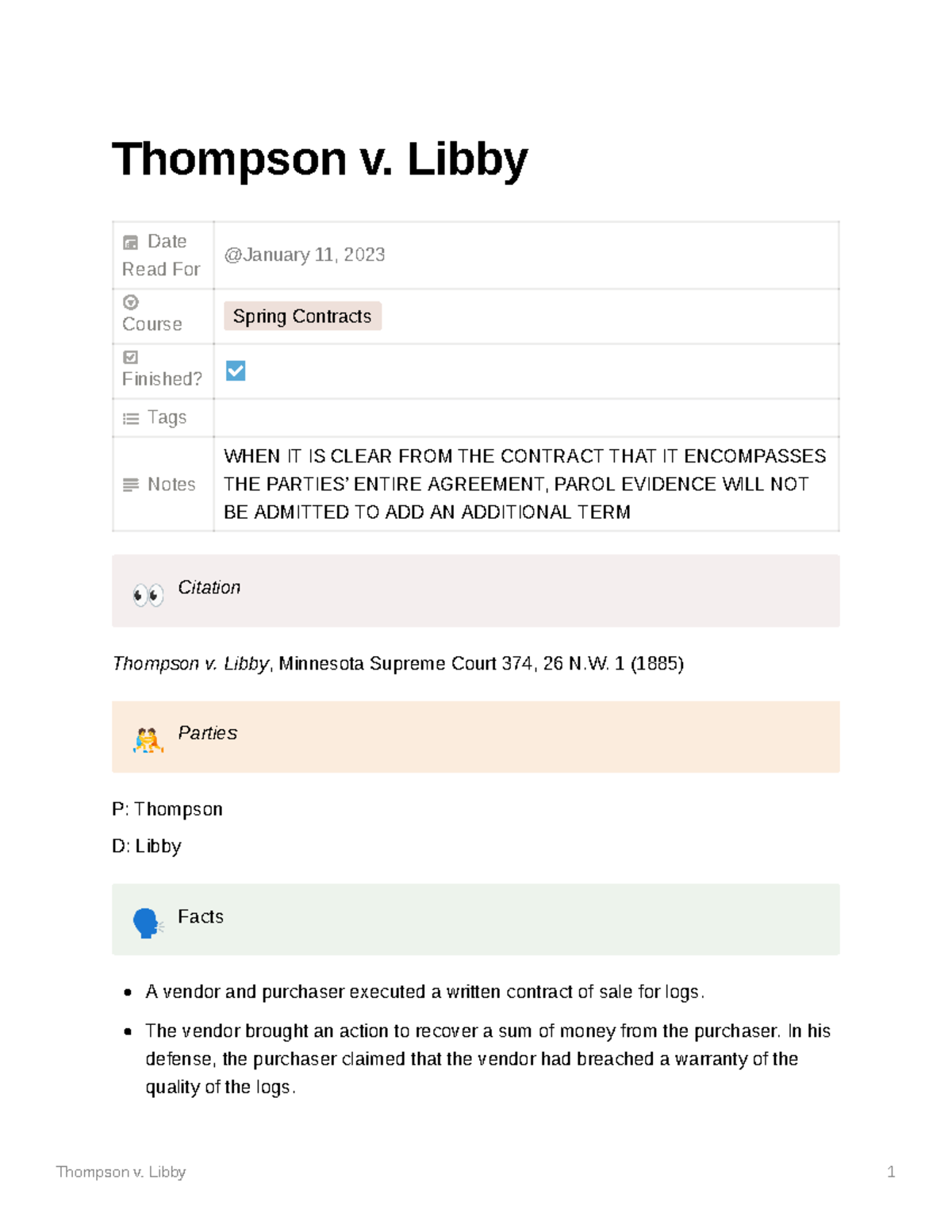 Thompson v. Libby Thompson v. Libby 1 Thompson v. Libby Date Read For