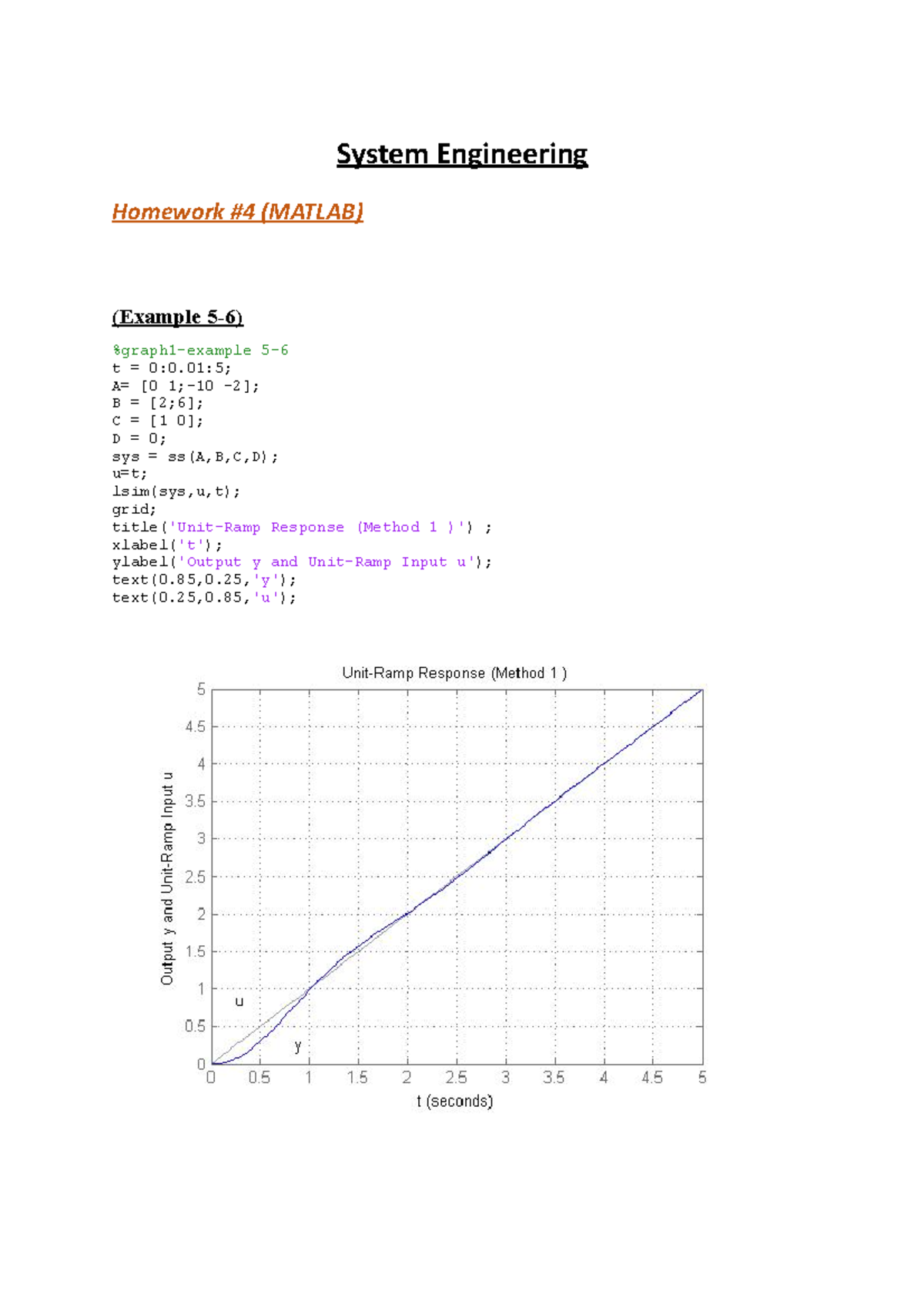 Matlab Homework #4 - System Engineering Homework #4 (MATLAB) (Example 5 ...