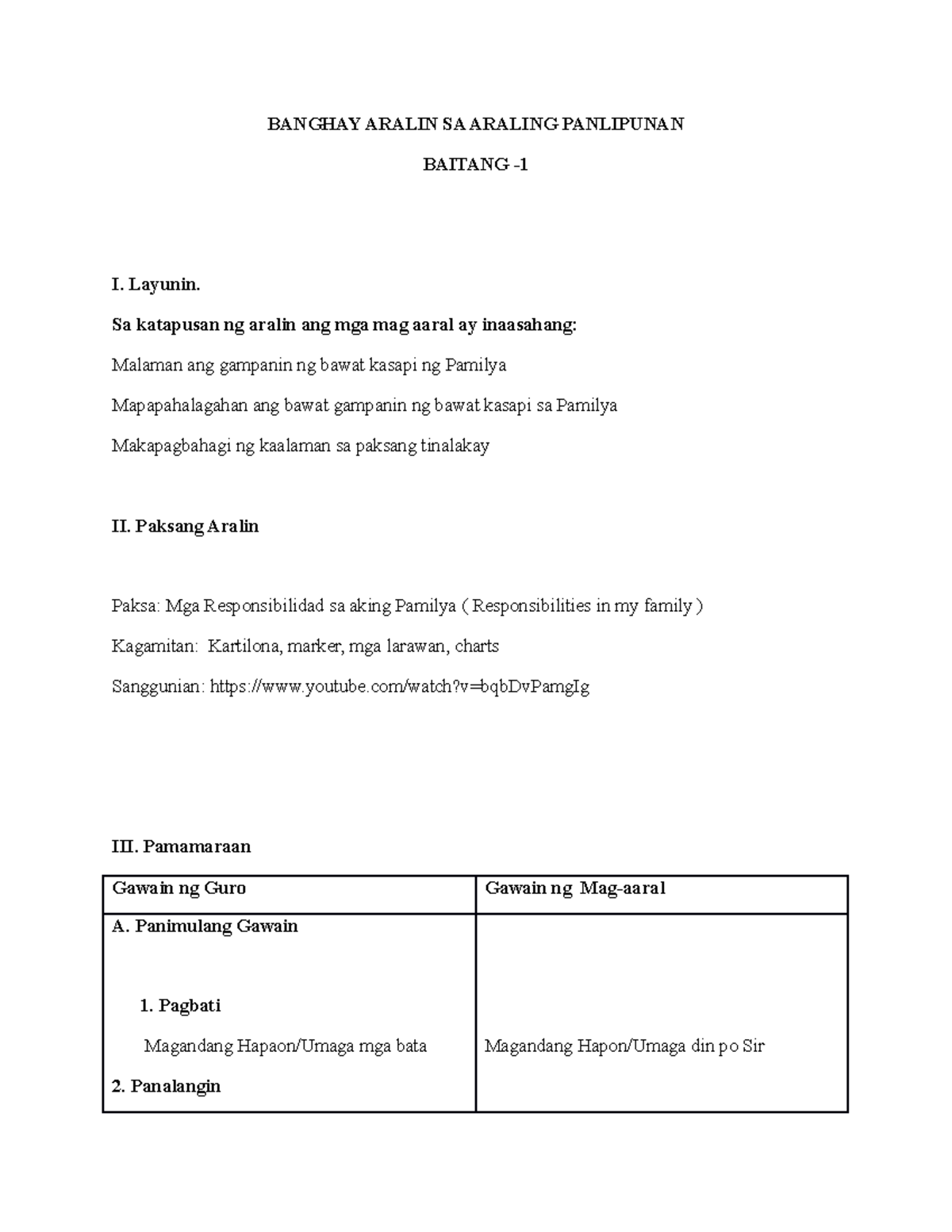 DETAILED LESSON PLAN - BANGHAY ARALIN SA ARALING PANLIPUNAN BAITANG - I ...