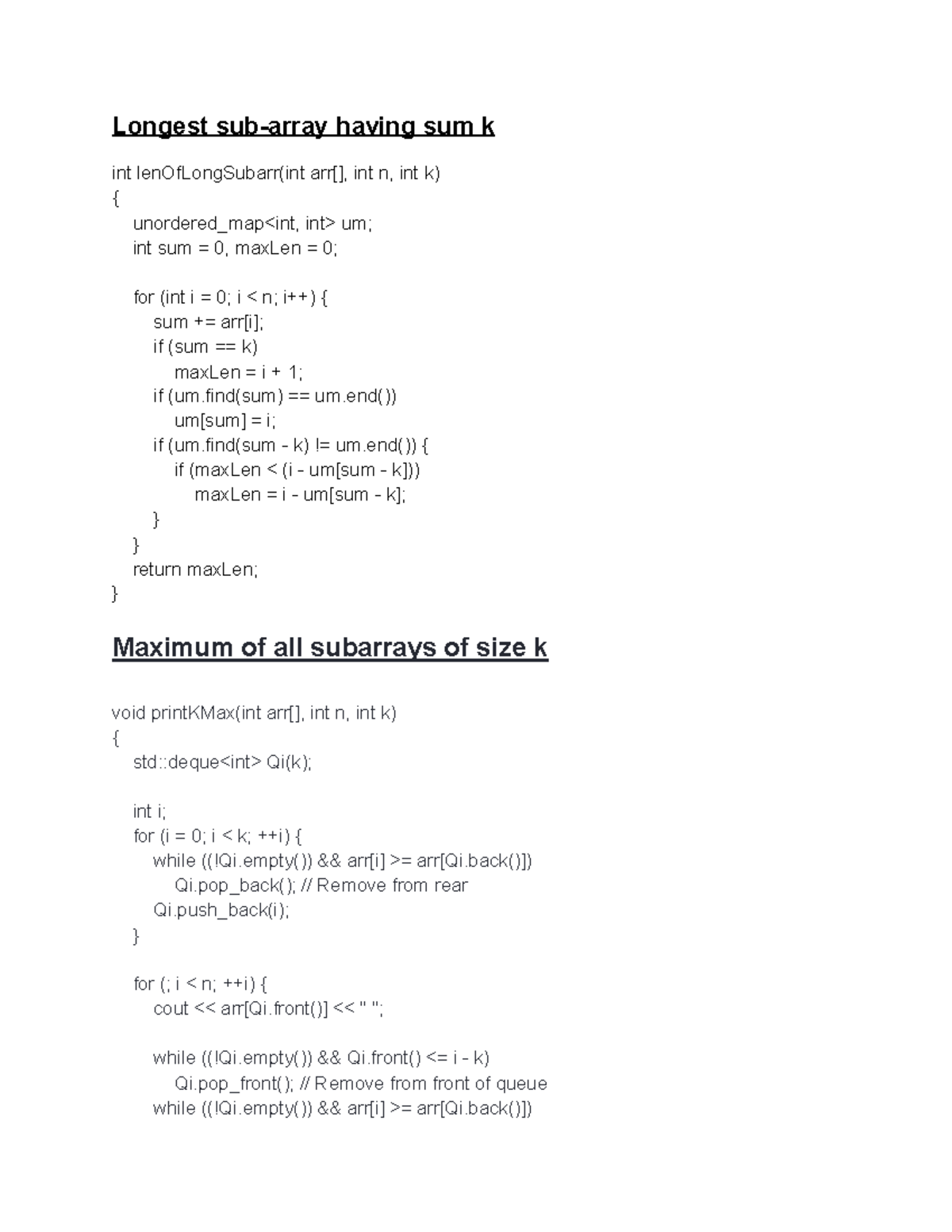 Sliding window - notes - Longest sub-array having sum k int ...