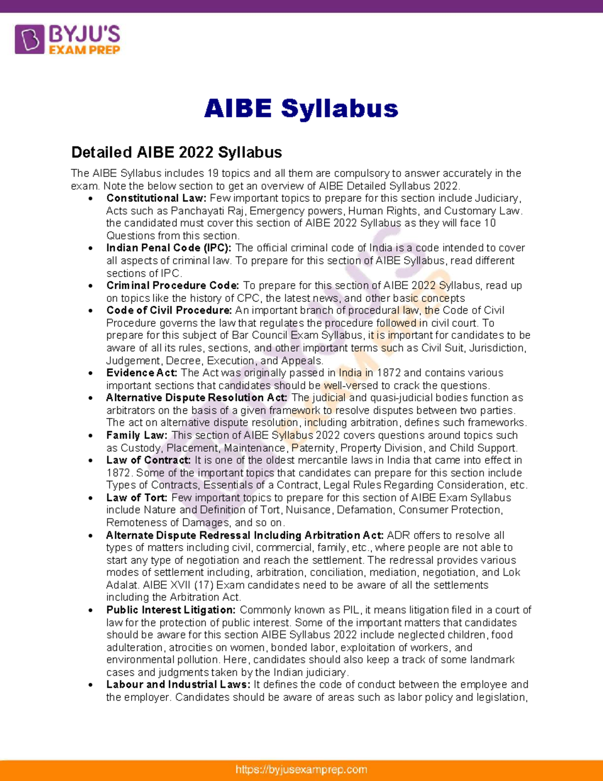 Aibe Syllabus 20 - AIBE Syllabus Detailed AIBE 2022 Syllabus The AIBE ...