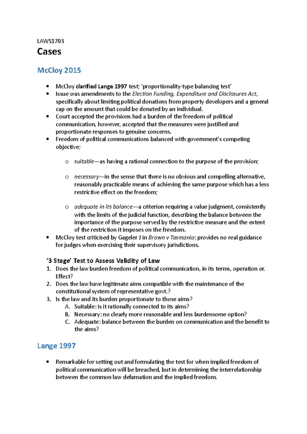 Cases LAWS Cases McCloy 2015 McCloy clarified Lange 1997 test