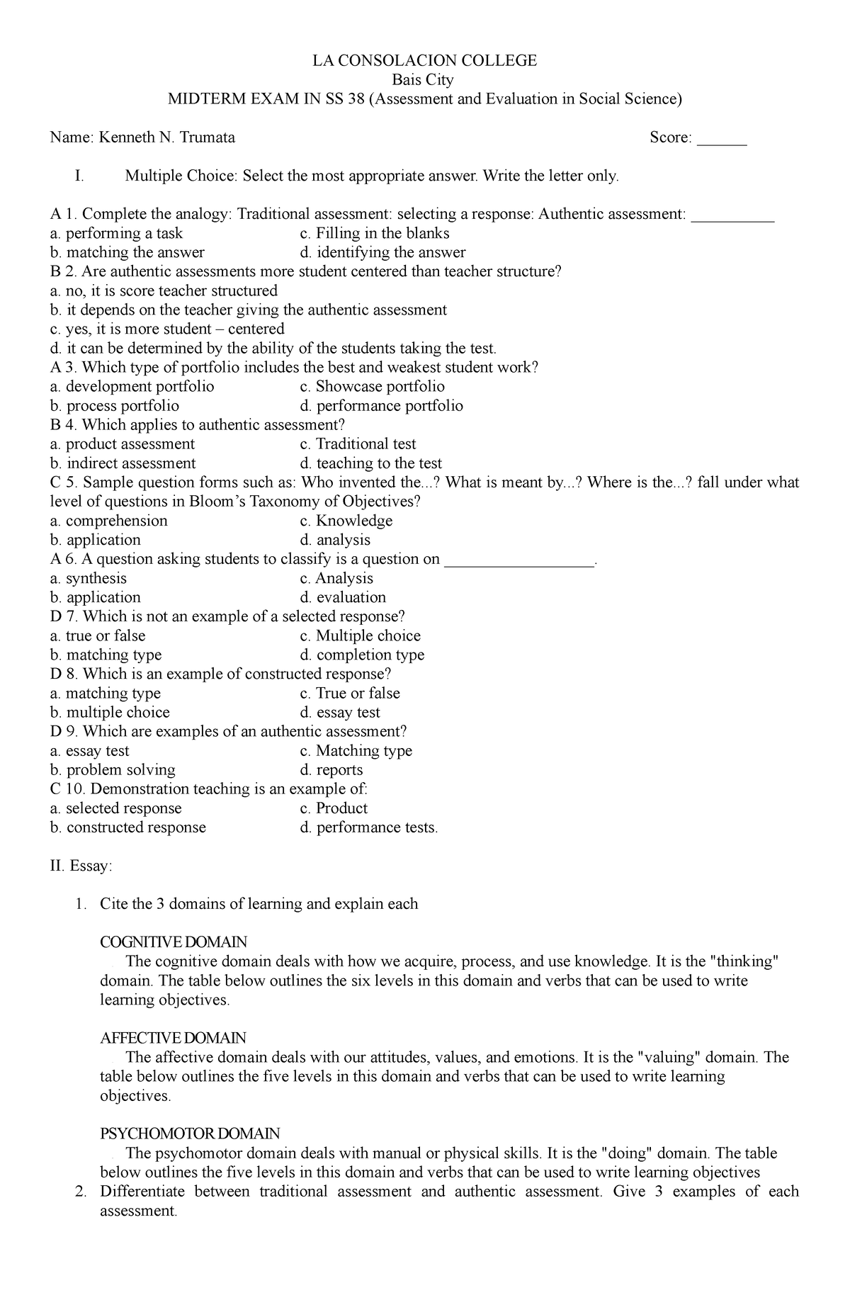 SS-38- Midterm TESS 3 - Social Science - LA CONSOLACION COLLEGE Bais ...