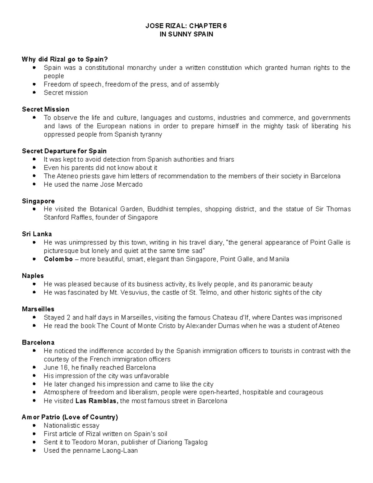 JOSE RIZAL SUMMARY CHAPTER 615 MIDTERM JOSE RIZAL CHAPTER 6 IN