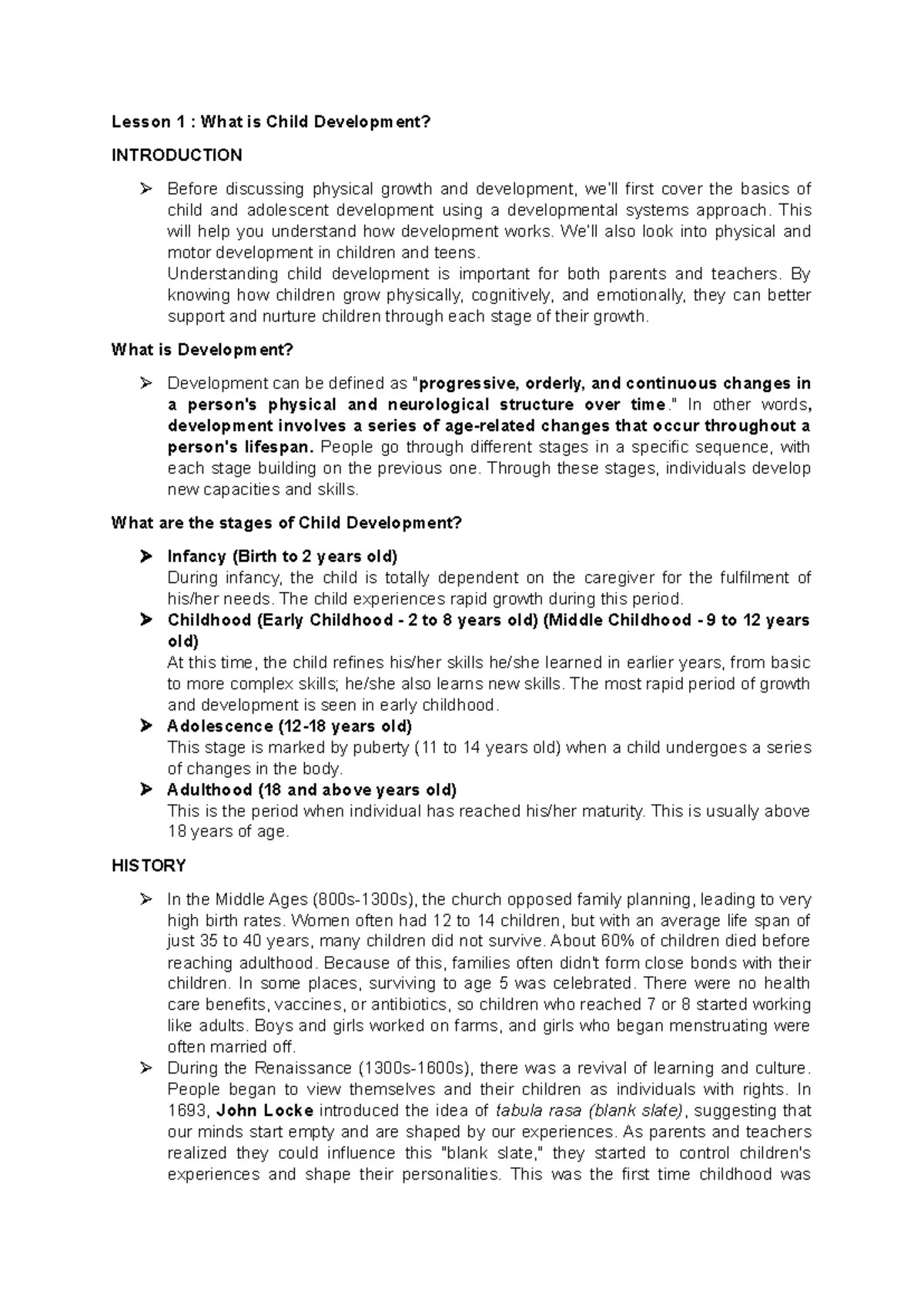 EDUC 111 Notes - nonr - Lesson 1 : What is Child Development ...