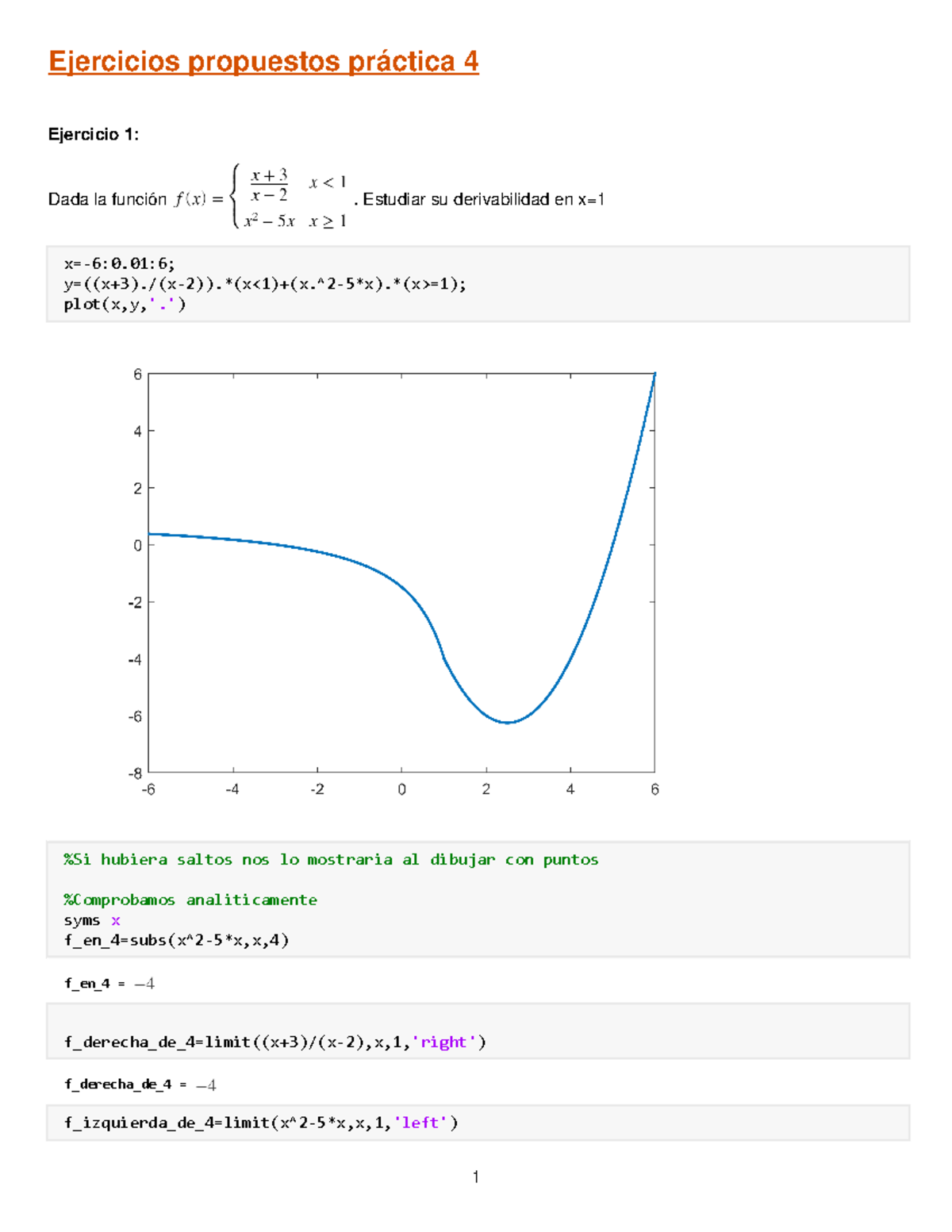 Practica 4 Derivables en Matlab y graficos de las funciones