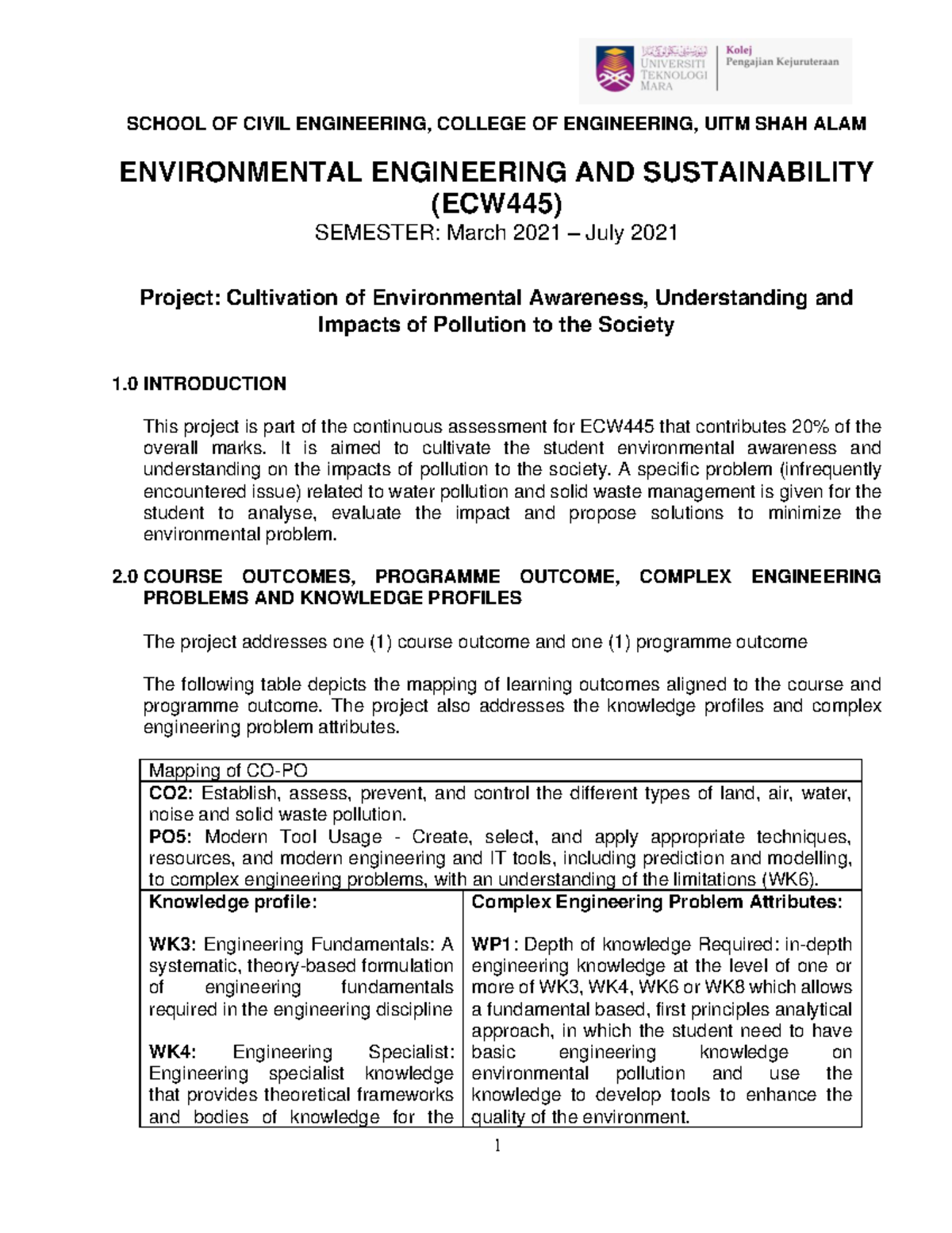 Project ECW 445 March 2021 - SCHOOL OF CIVIL ENGINEERING, COLLEGE OF ...