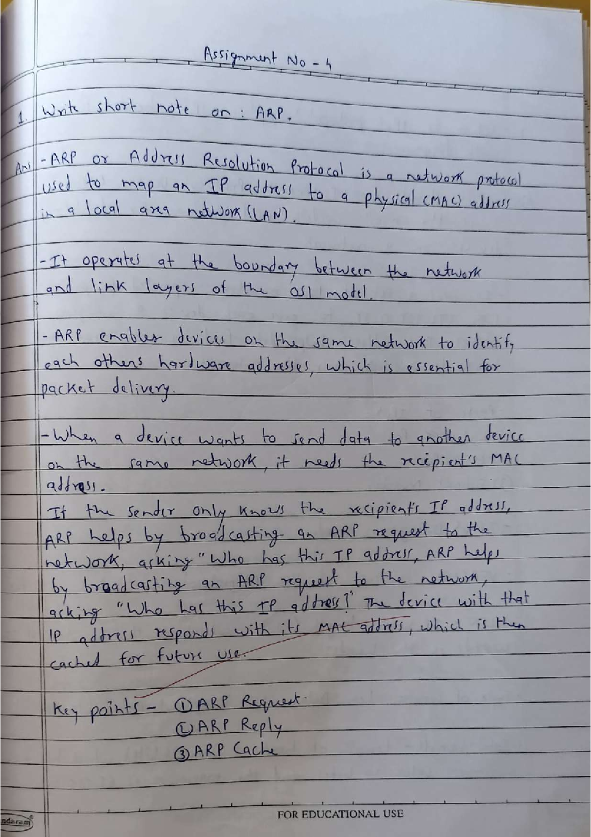 CN Assignment 4 - Assignment No 4 1. Write short note on : ARP. AN ARP ...
