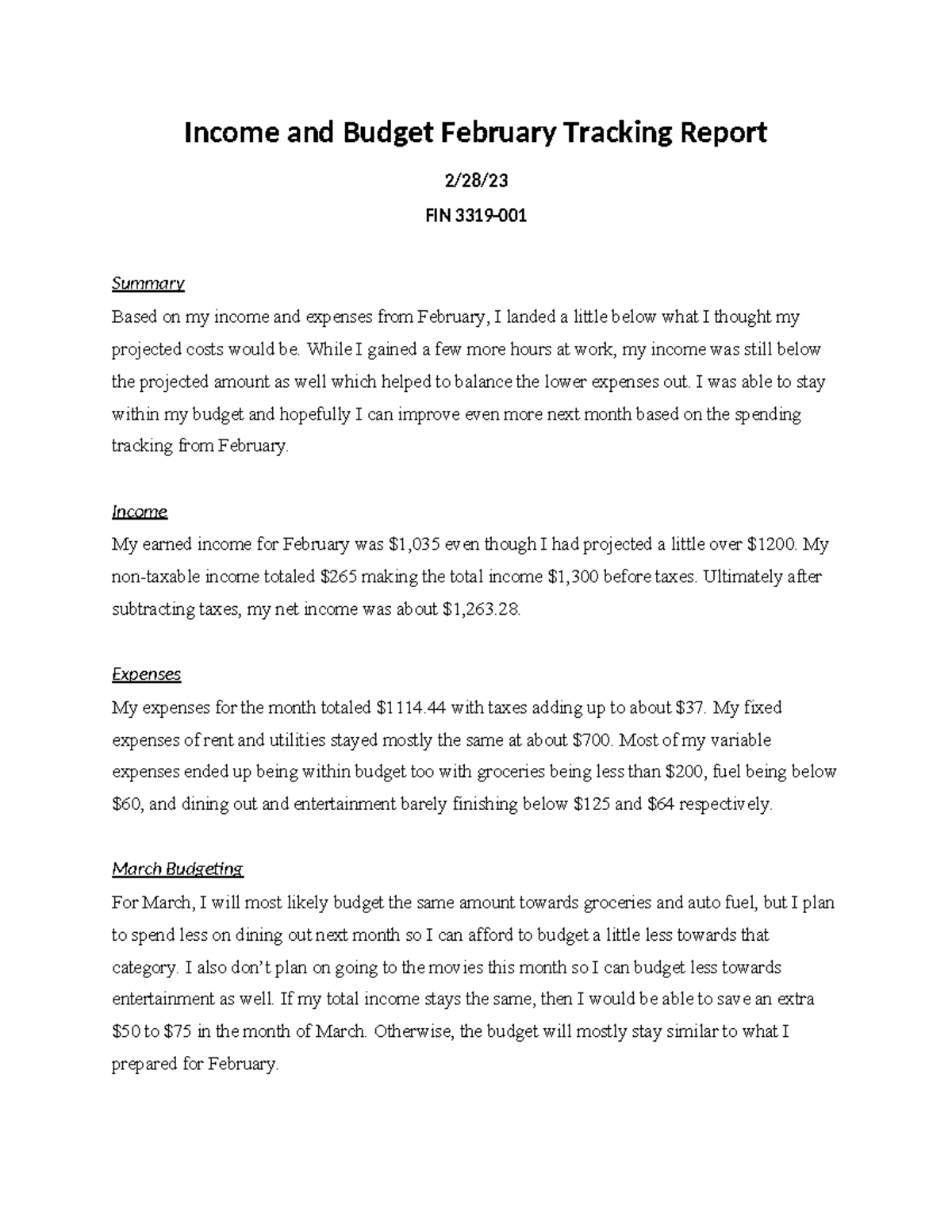 Income and Budget February Tracking Report - Income and Budget February ...