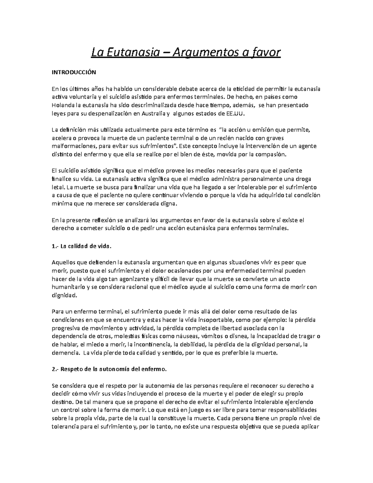 La Eutanasia Texto Argumentativo - La Eutanasia – Argumentos A Favor ...