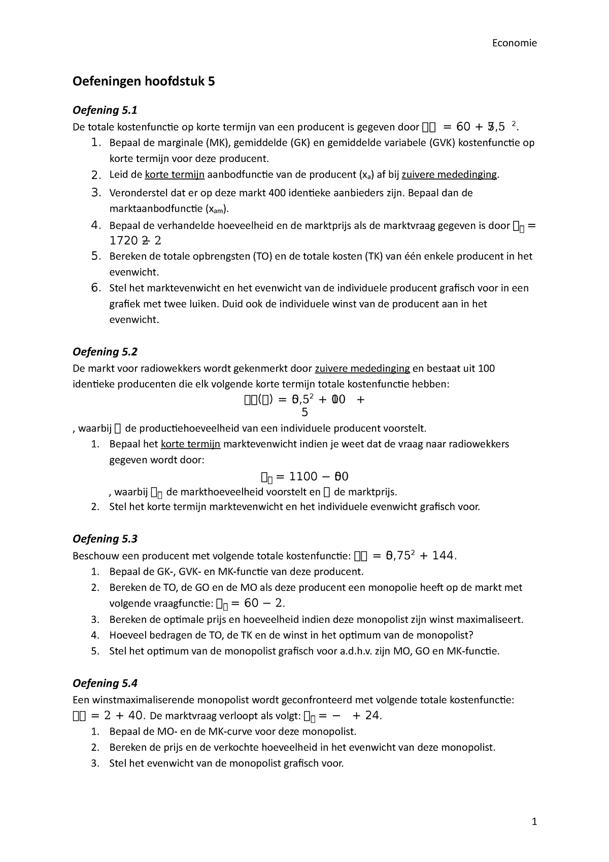 Opgaven Oefeningen Hs Economie Oefeningen Hoofdstuk Oefening My Xxx