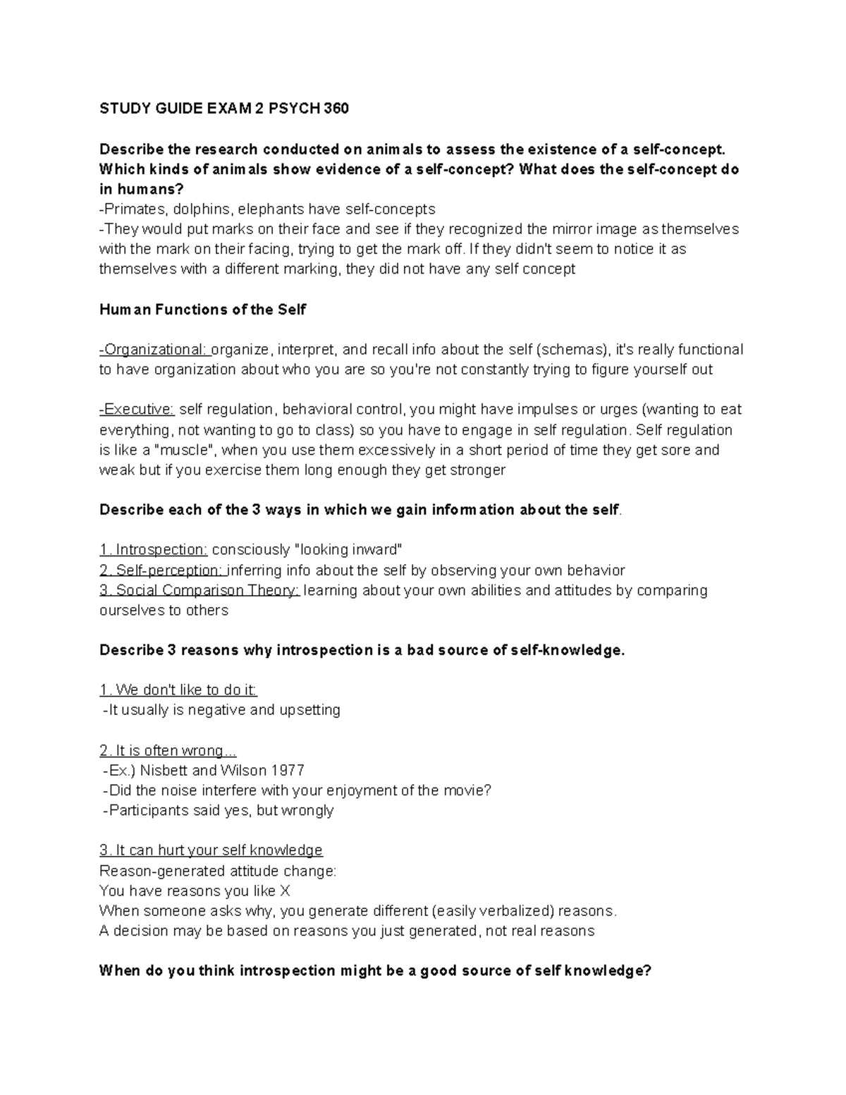 Study Guide EXAM 2 Psych 360 - STUDY GUIDE EXAM 2 PSYCH 360 Describe ...