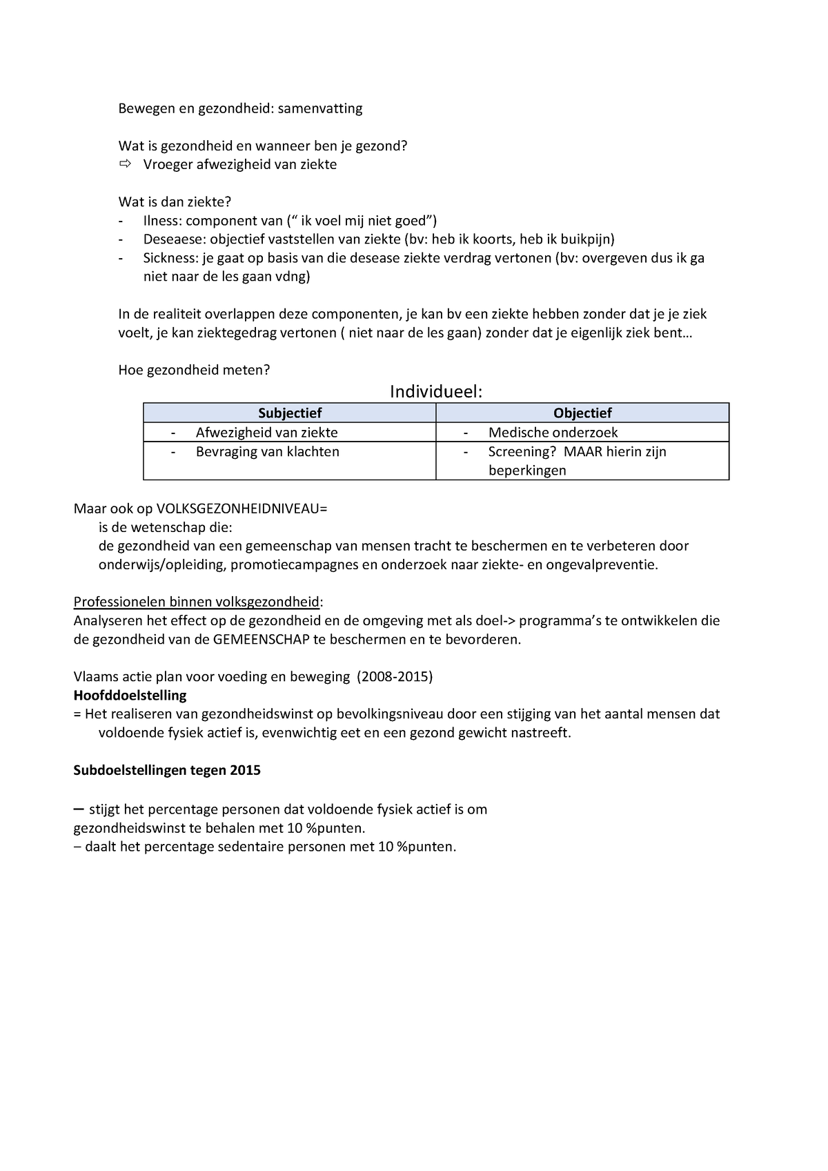 Bewegen En Gezondheid Les 1 - Bewegen En Gezondheid: Samenvatting Wat ...