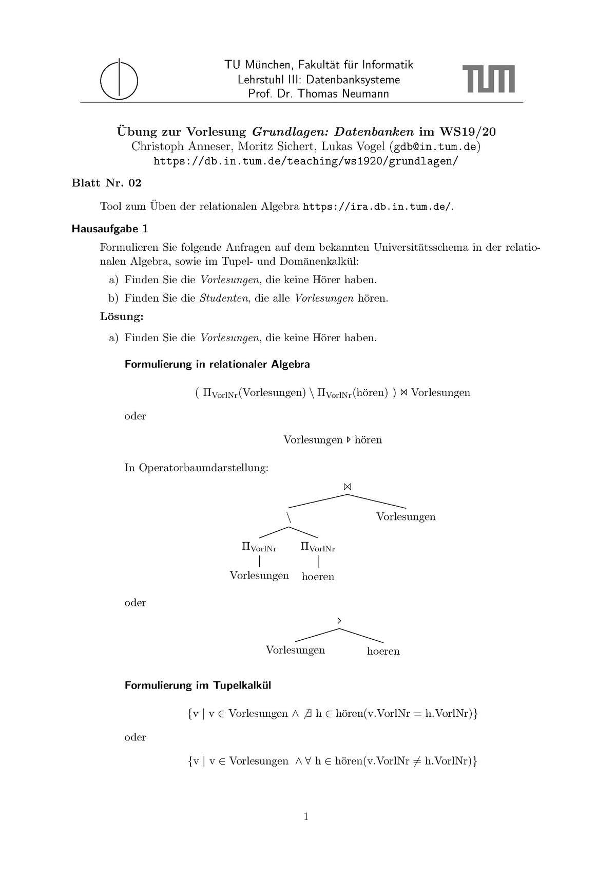 Loesung L Sungen Von Blatt Tu M Unchen Fakult At F Ur