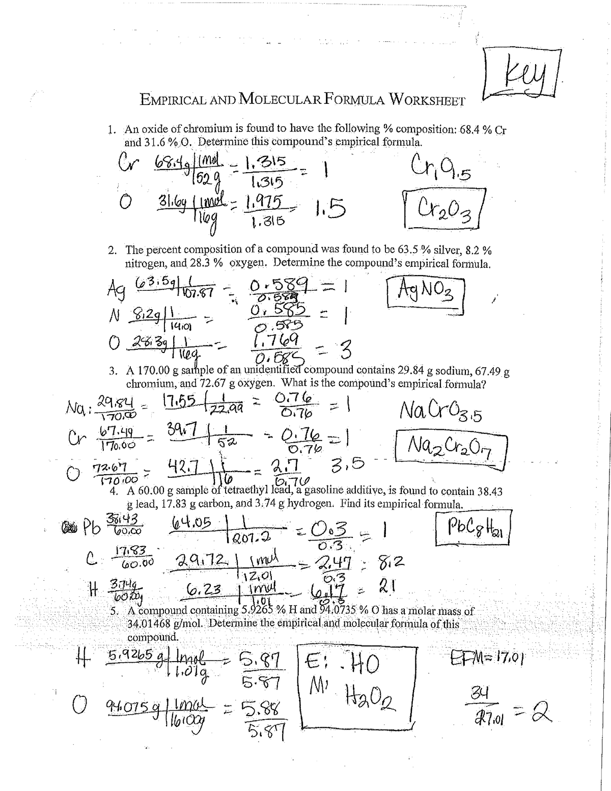 Empirical and molecular formula practice - Studocu