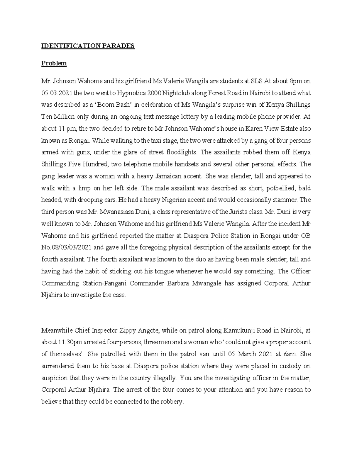 Identification Parades-question - IDENTIFICATION PARADES Problem Mr ...