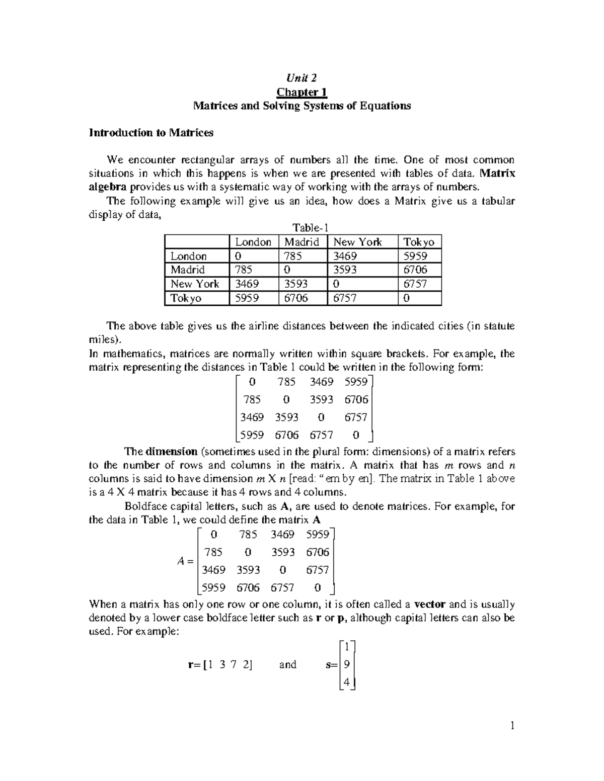 Unit 2 Chapter 1 (Introduction to Matrices) - Unit 2 Chapter 1 Matrices ...
