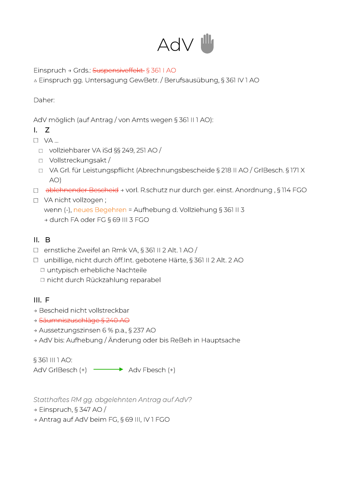 Schema Aussetzung Der Vollziehung - AdV Einspruch → Grds ...