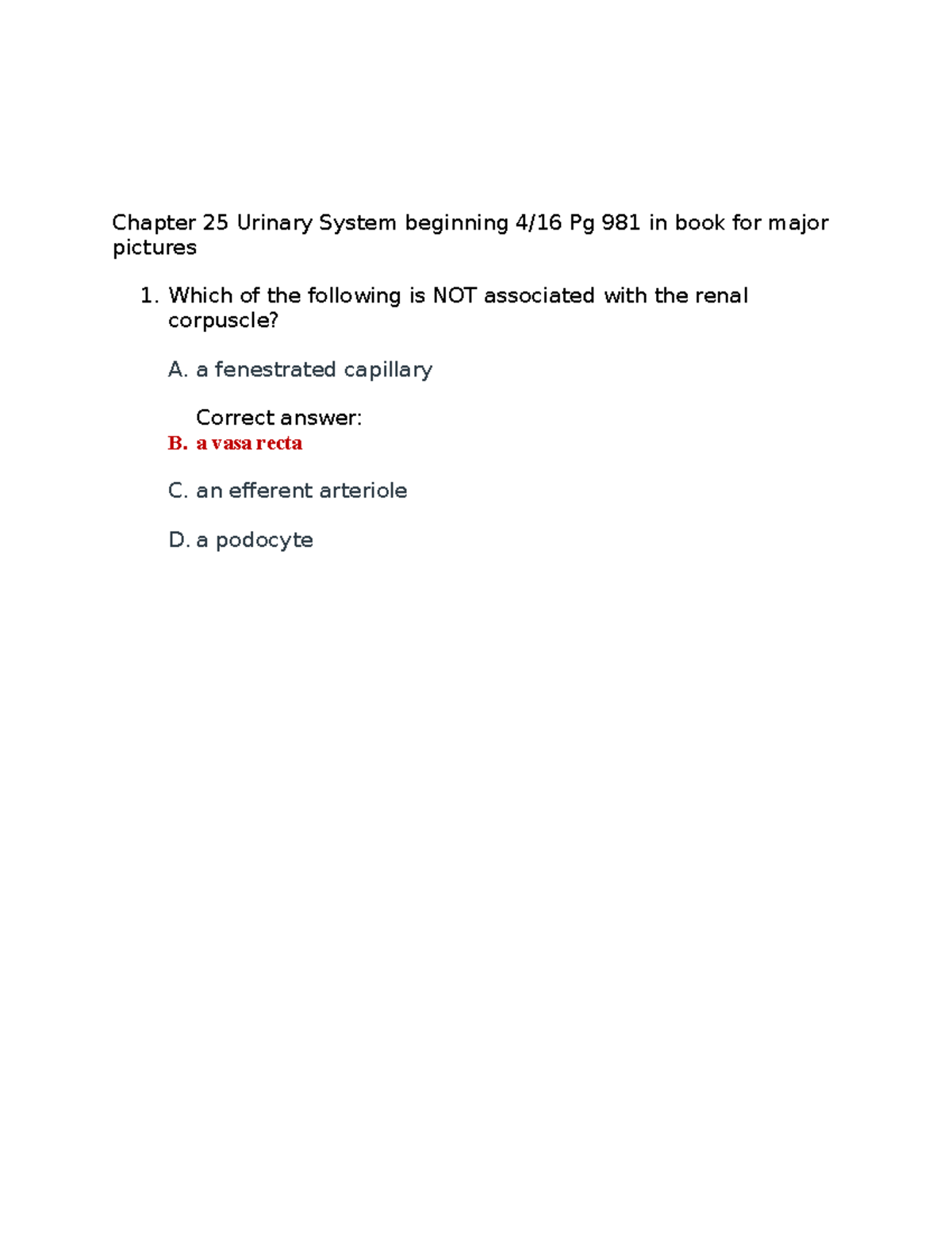 Chapter 25 Urinary System - Chapter 25 Urinary System beginning 4/16 Pg ...