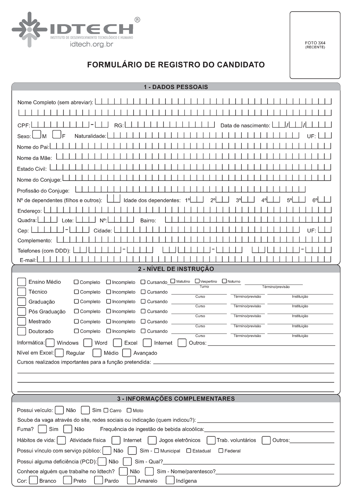 Formulário Registro Do Candidato E Mail Nome Completo Sem Abreviar Cpf Sexo Data De 0017