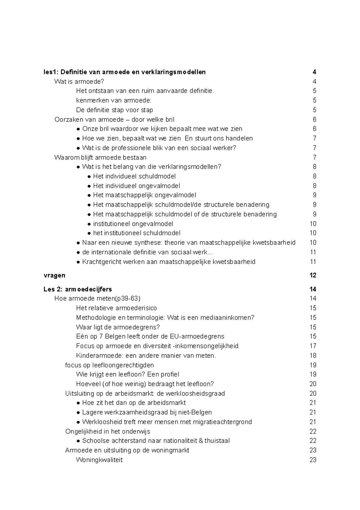 Armoede - eerst jaar samenvatting - les1: Definitie van armoede en ...