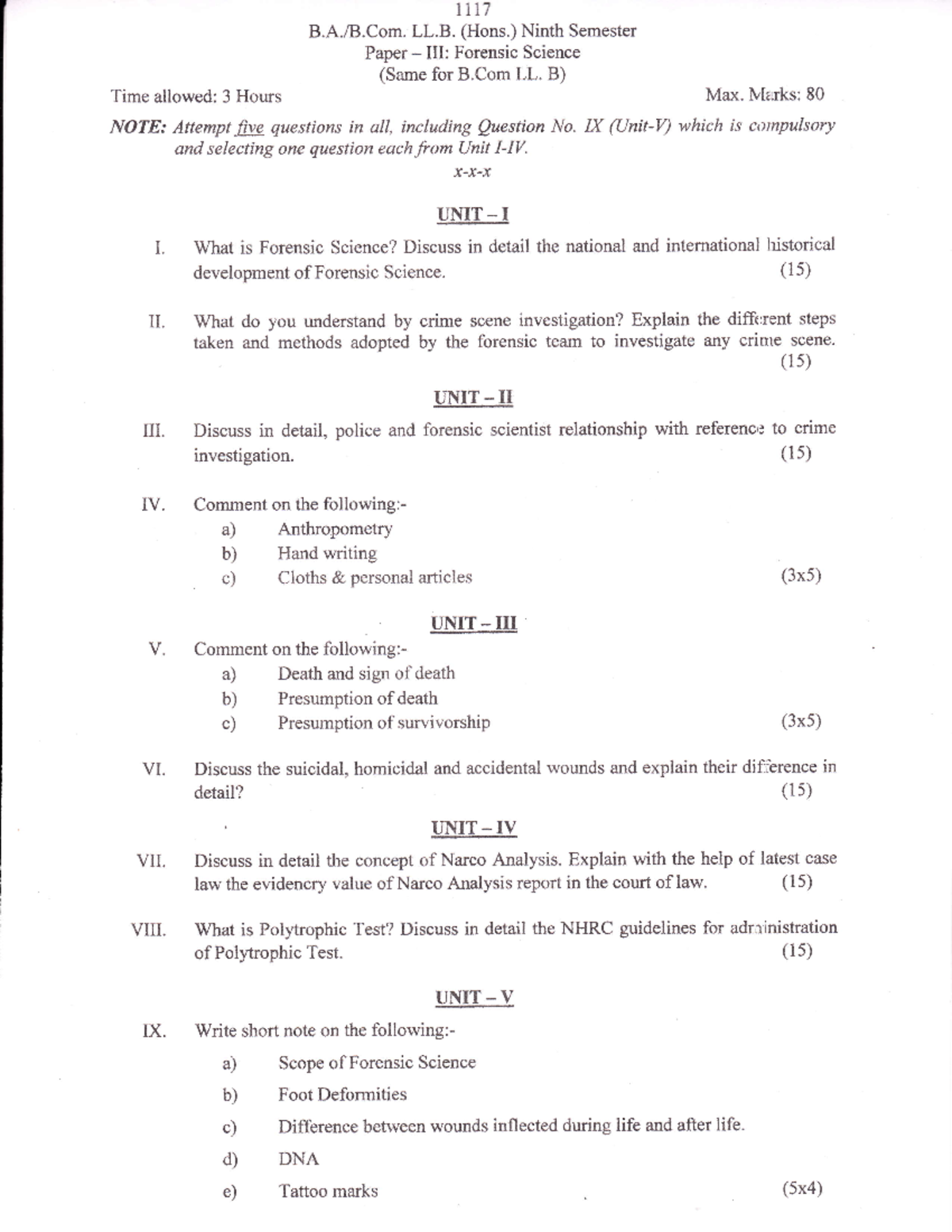 Forensic science - Bbubhjbhhu - 1117 B.A./B. LL. (Hons.) Ninth Semester ...