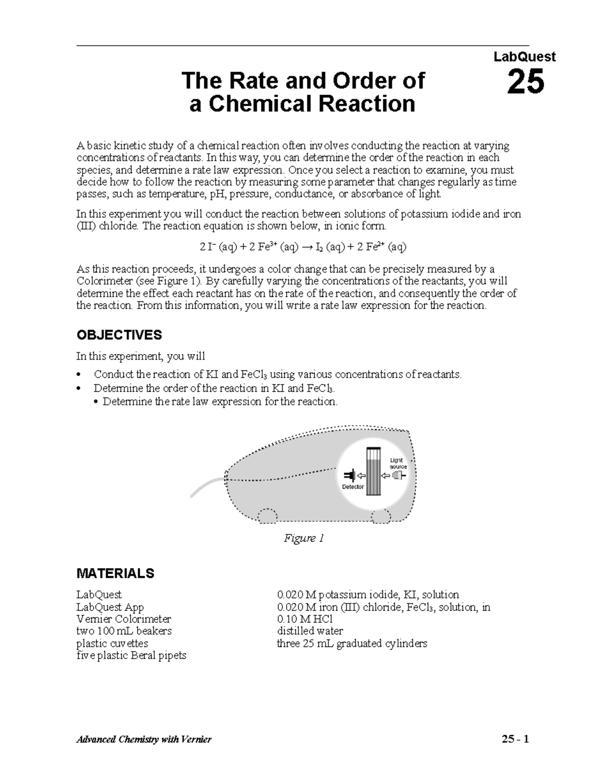 25Find Rxn Rateand Orderby Colorimetry - Advanced Chemistry with Vernier 25 - 1 LabQuest 25 The ...