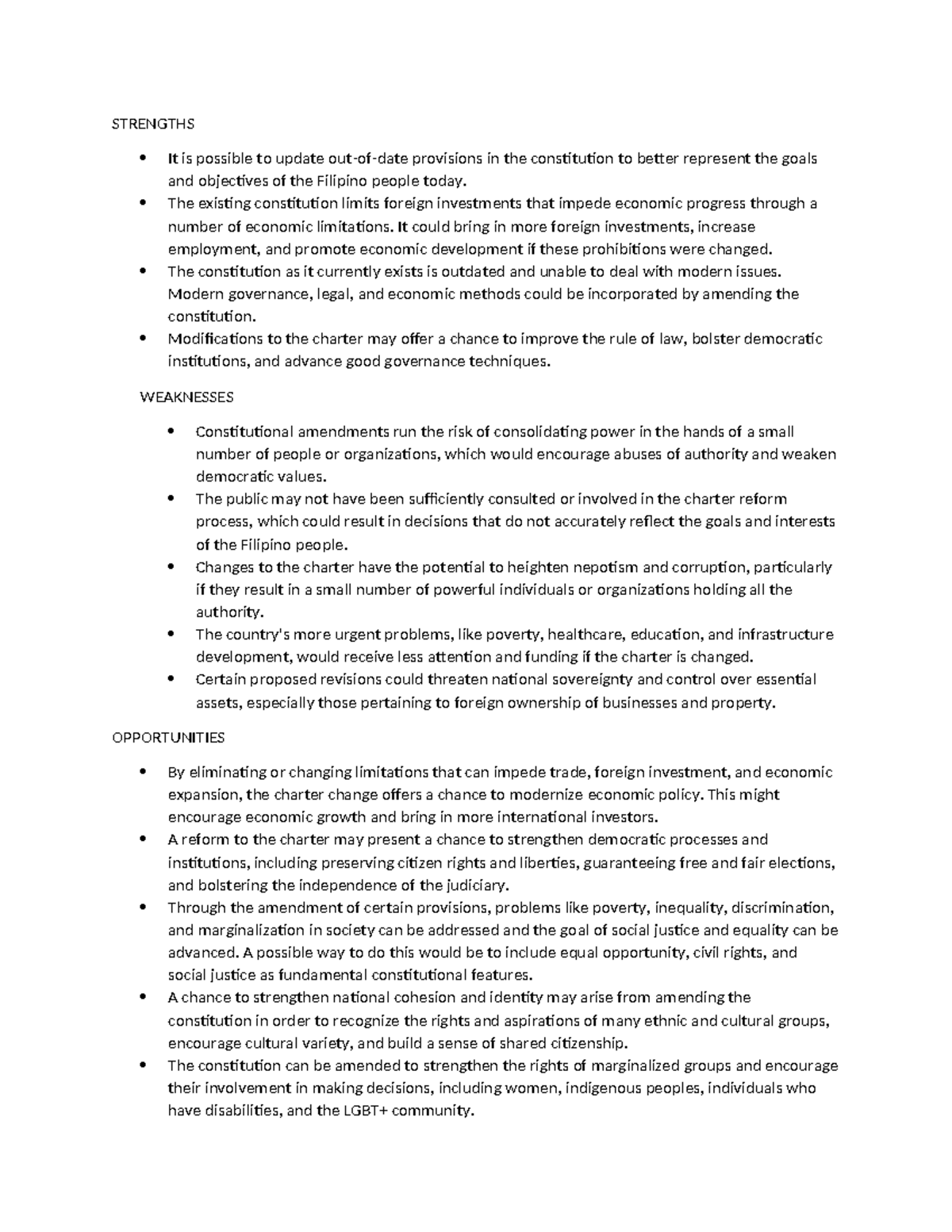 SW.O.T Analysis Charter Change - STRENGTHS It is possible to update out ...