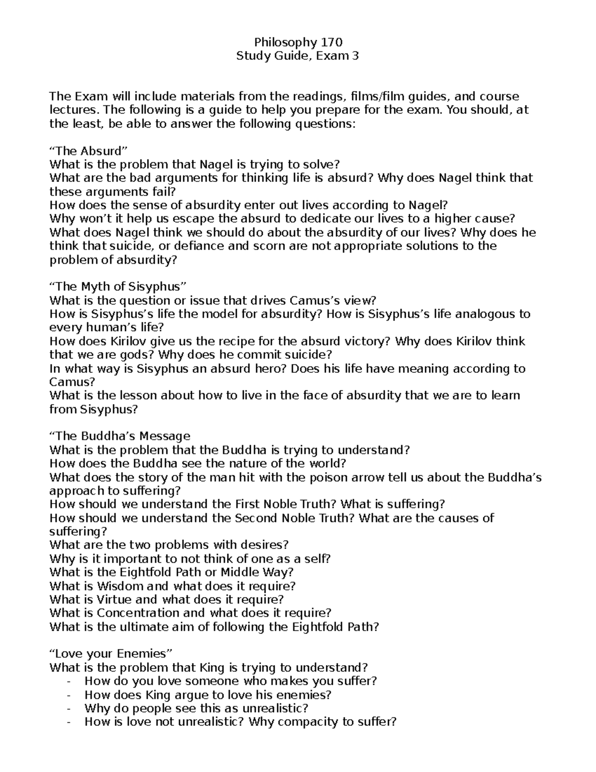 PHIL170E3Study Guide - Philosophy 170 Study Guide, Exam 3 The Exam will ...