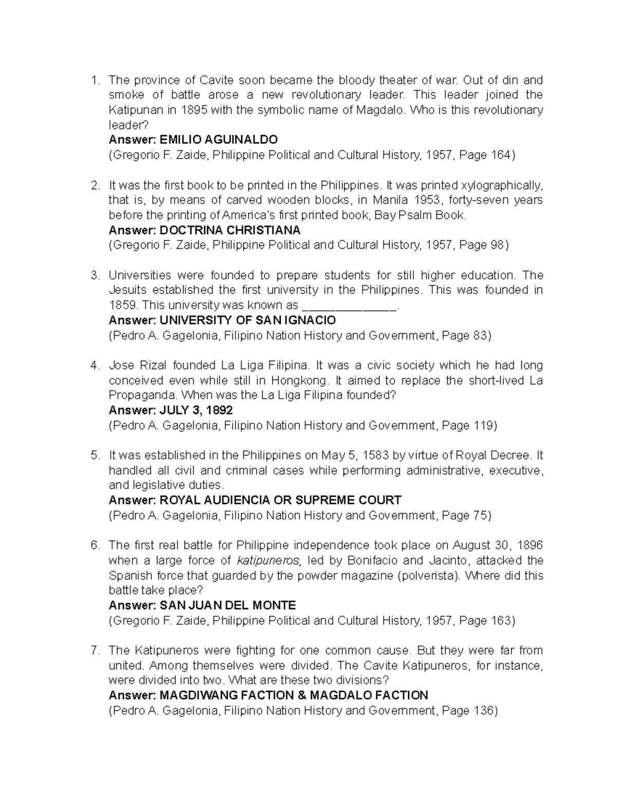 Academic QUIZ BOWL Compilation of readings materials The province of Cavite soon became the