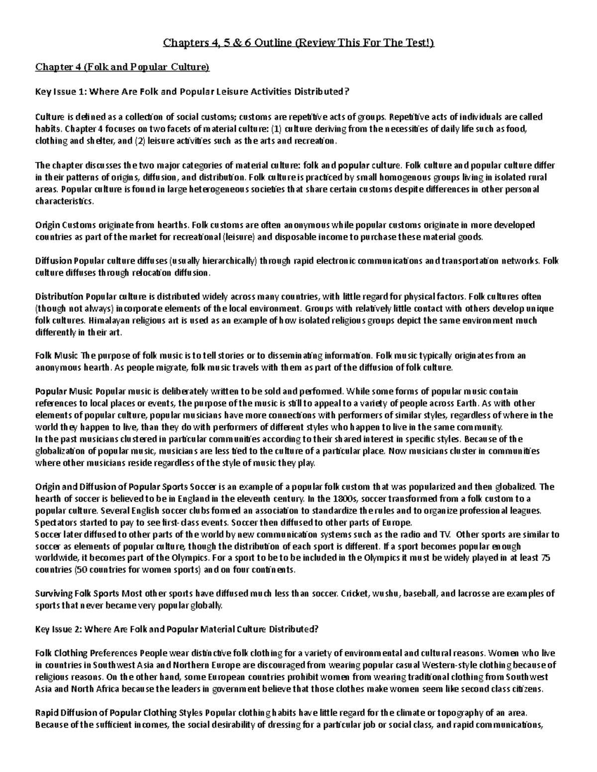 Ch 456 Outline and Test Review Chapters 4, 5 & 6 Outline (Review