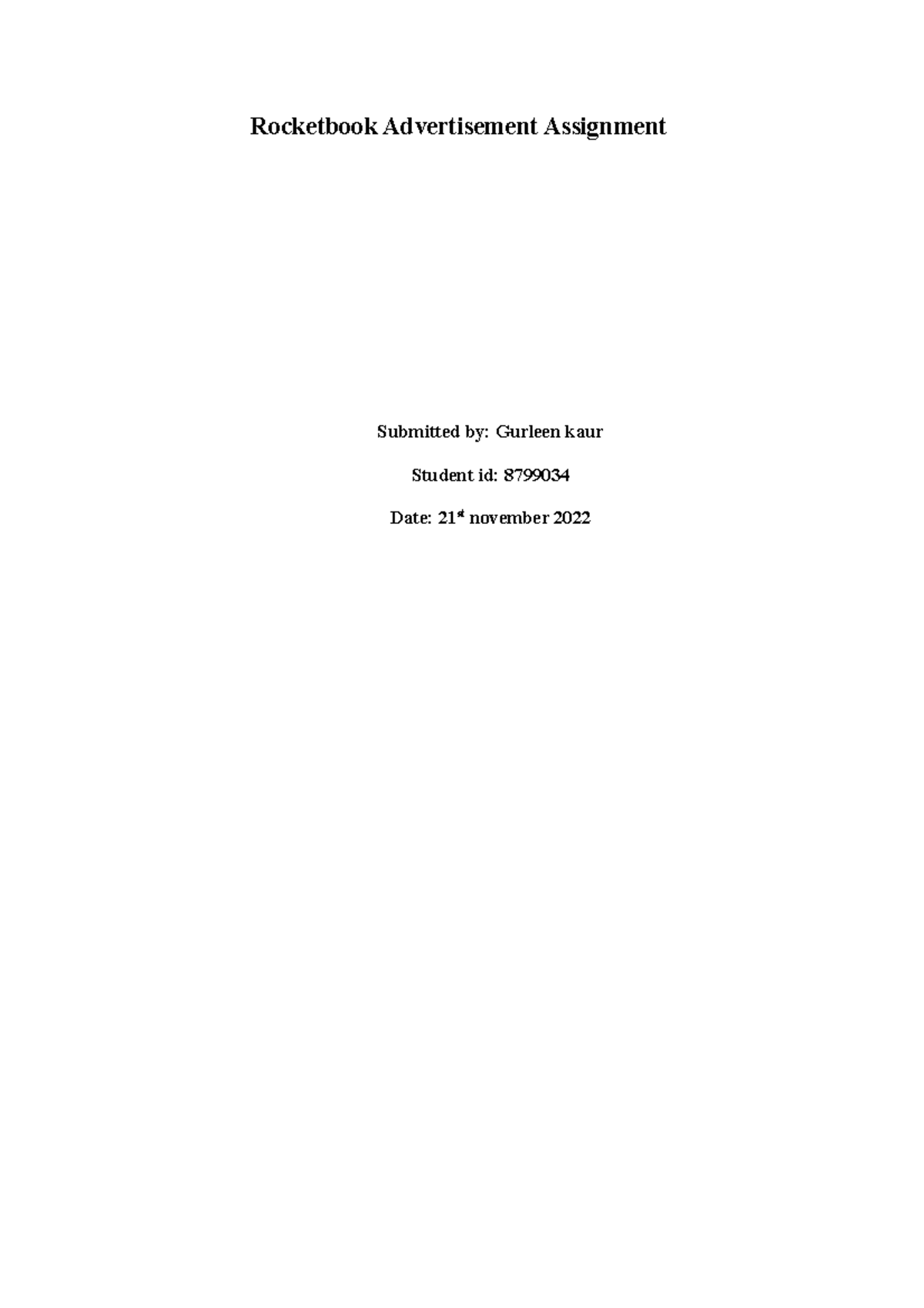 Rocketbook assignment - Rocketbook Advertisement Assignment Submitted ...
