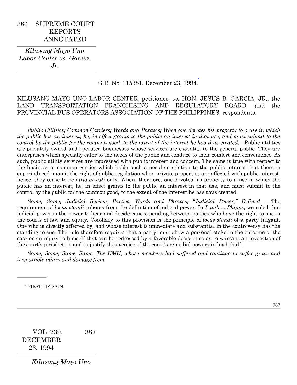 5) KMU Labor Center V. Garcia, G.R. No. 115381, December 23, 1994 - 386 ...