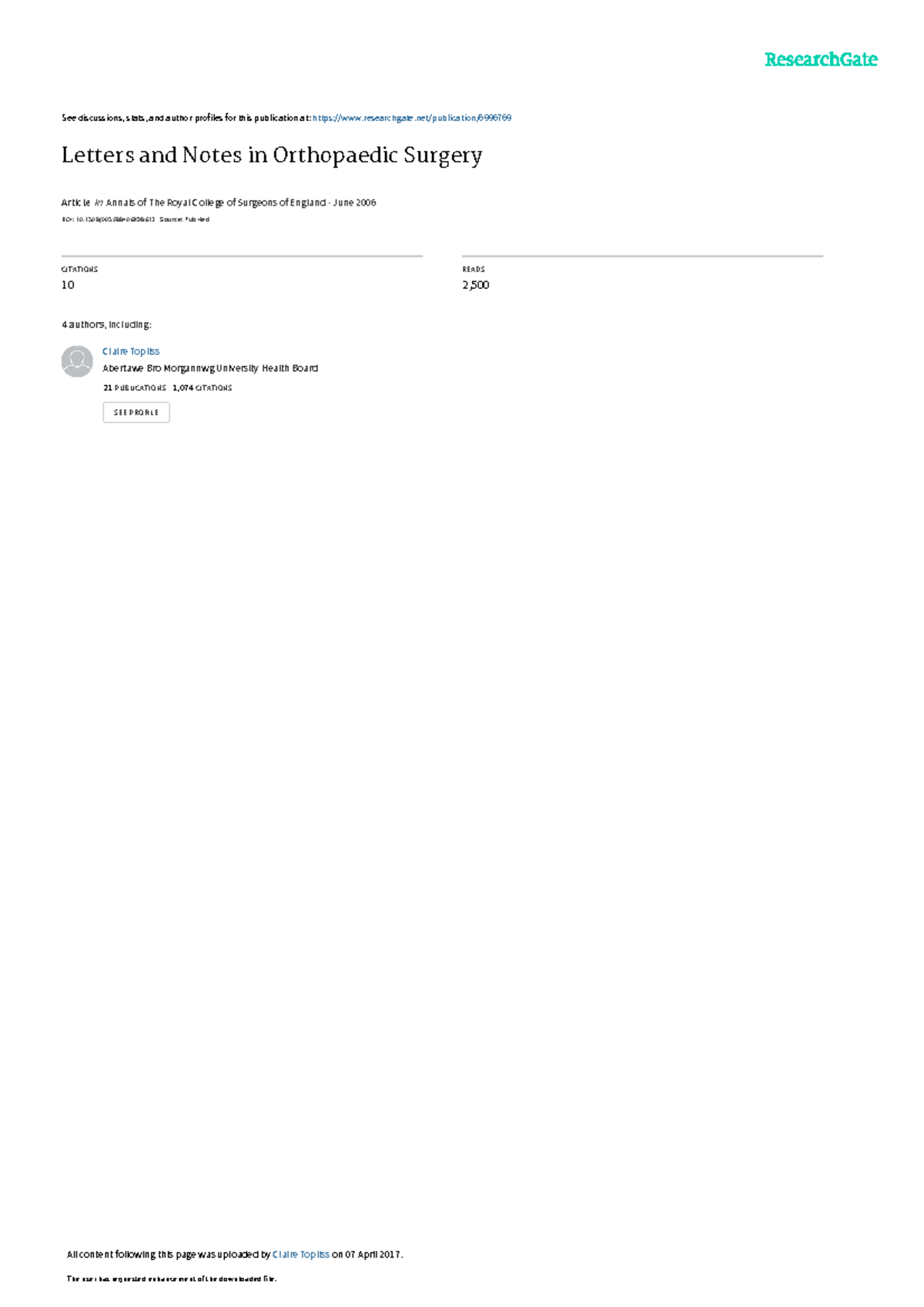 Letters and Notes in Orthopaedic Surgery - See discussions, stats, and ...