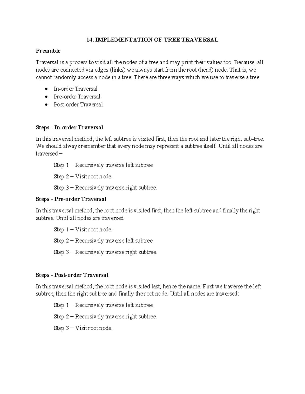 Problem 14 - Implementation of Tree Traversal - 14. IMPLEMENTATION OF ...