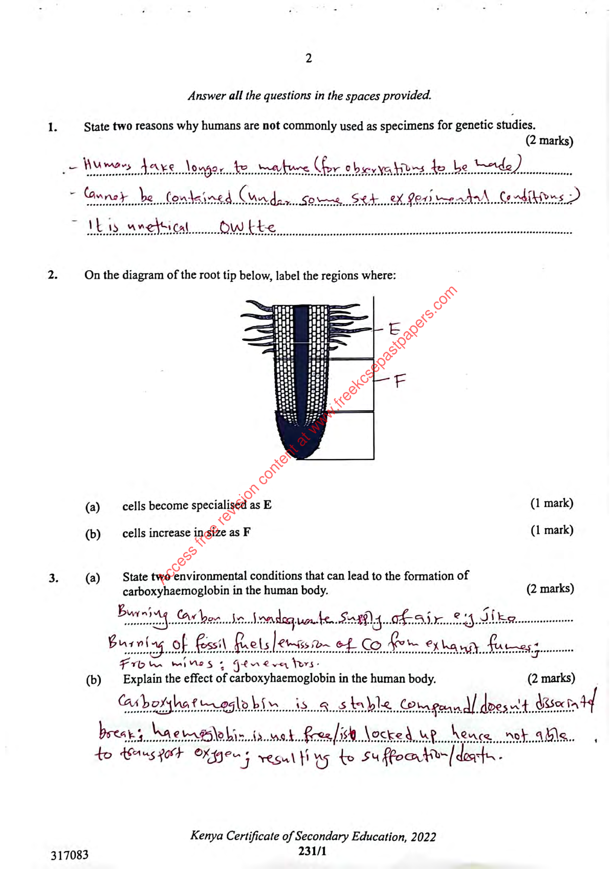 kcse all biology essays with answers