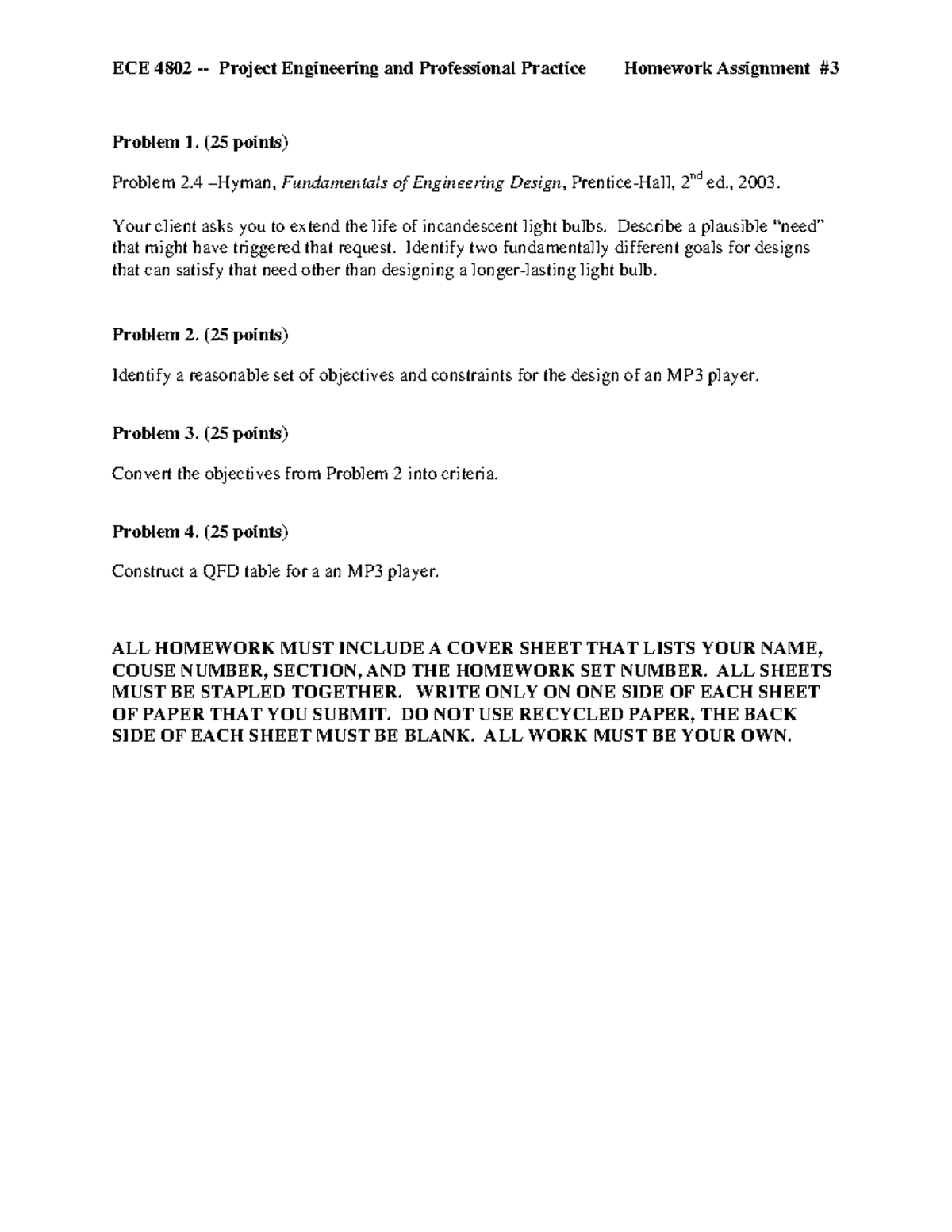 Hw 3 - Exam Practice - ECE 4802 - Project Engineering and Professional ...