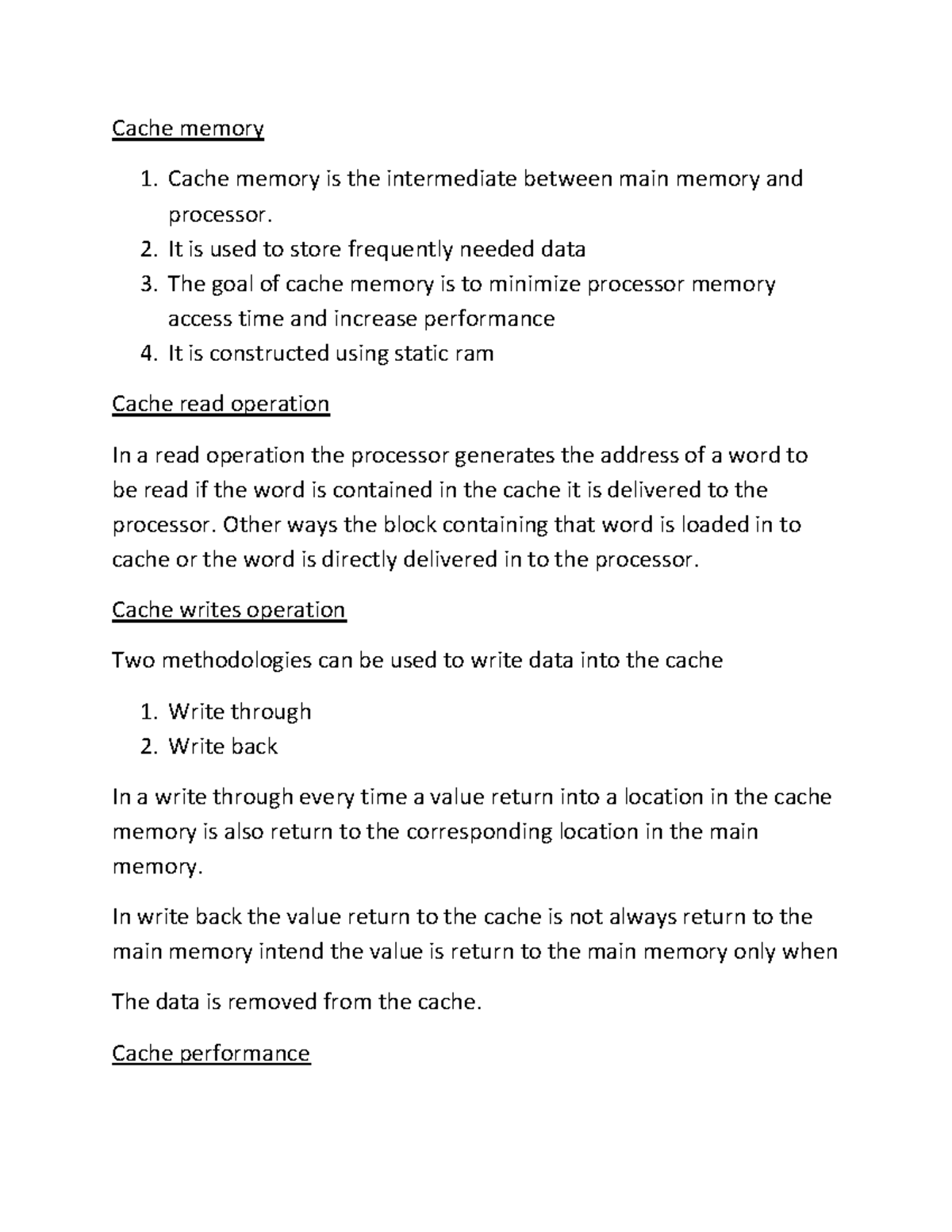 Cache memory - In a read operation the processor generates the address ...