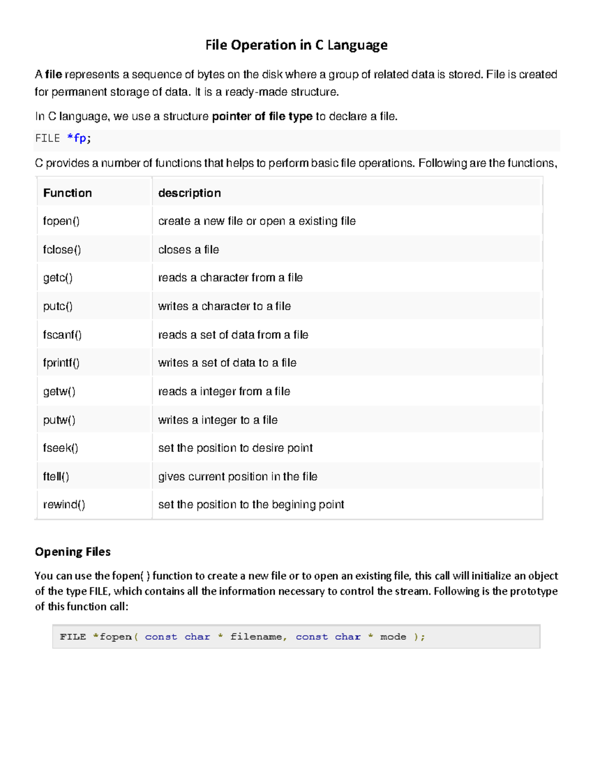 Lecture 9 File Operation - File Operation in C Language A file ...
