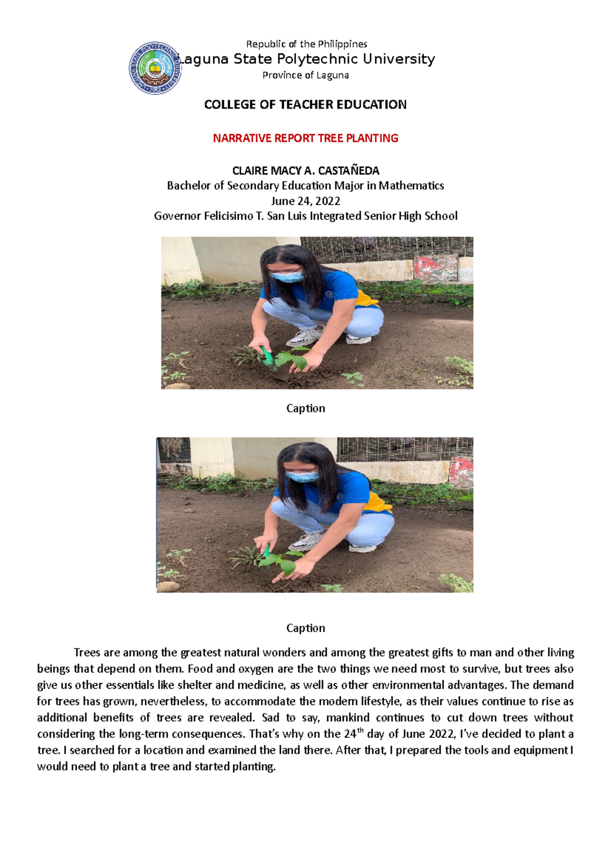 TreePlantingNarrative Republic of the Philippines Laguna State Polytechnic University
