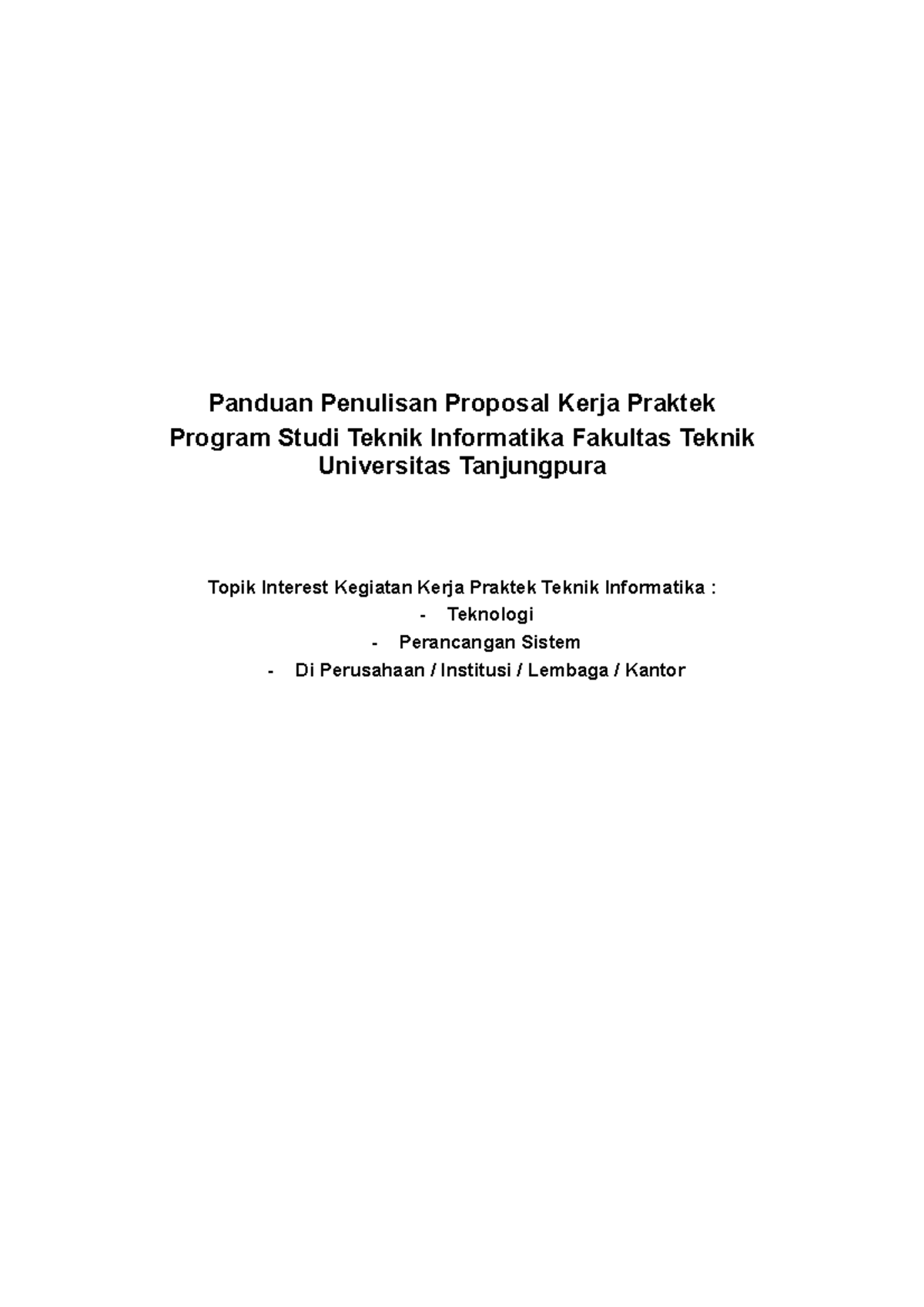 Panduan Penulisan Proposal Kerja Praktek - Judul Kerja Praktek (font ...
