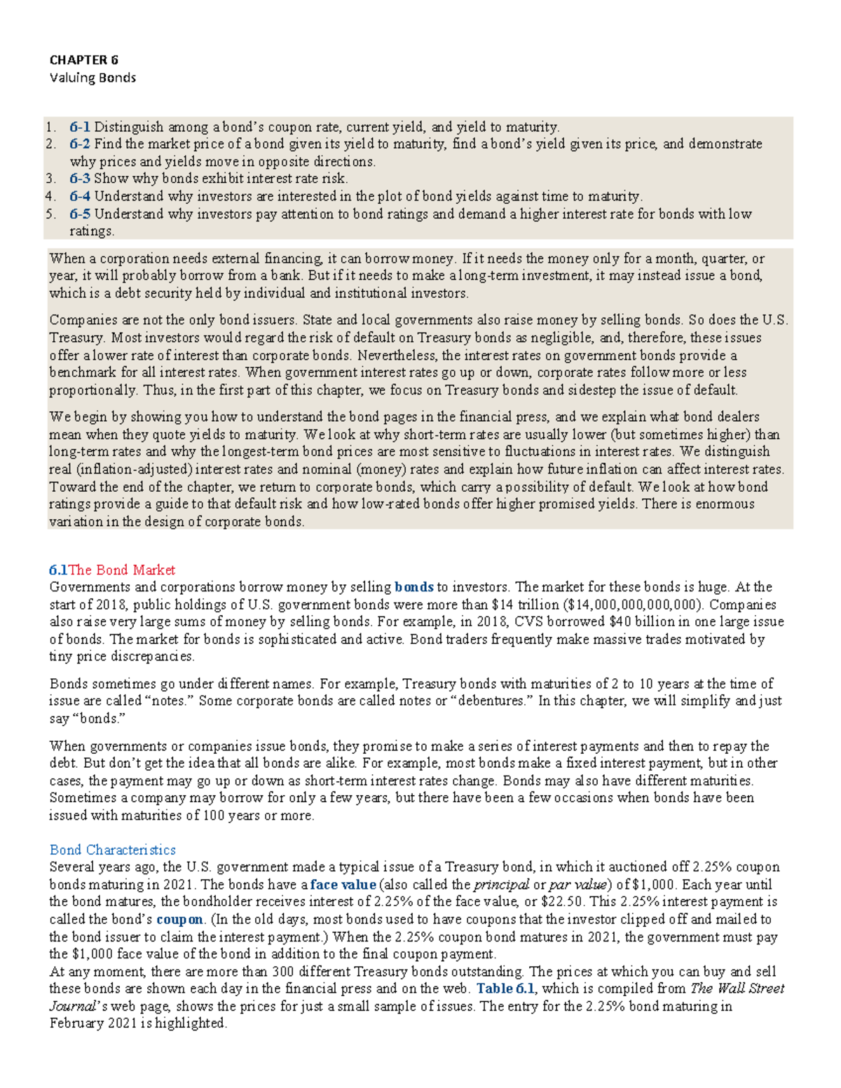 Chapter 6 Notes - CHAPTER 6 Valuing Bonds 6-1 Distinguish Among A Bond ...