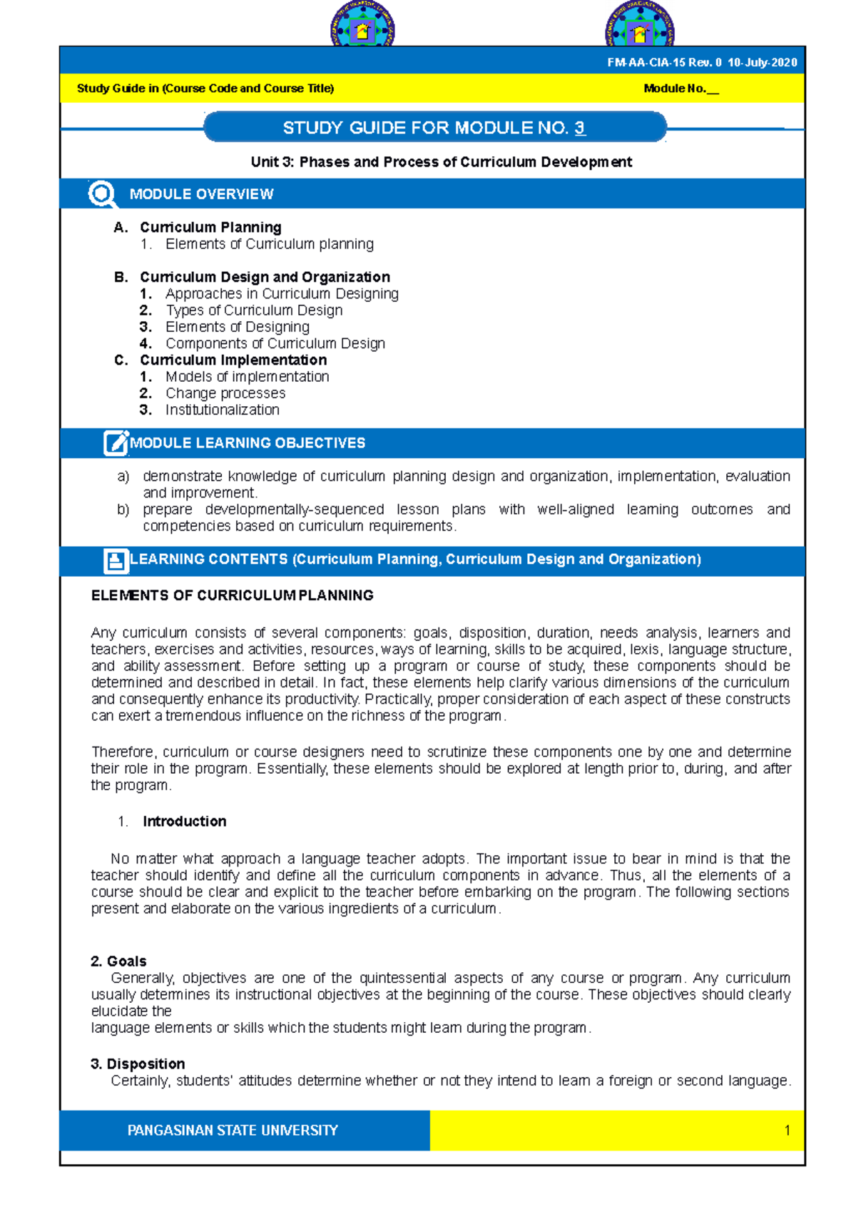 Module 3 Phases and Process of Curriculum Development - Unit 3: Phases ...