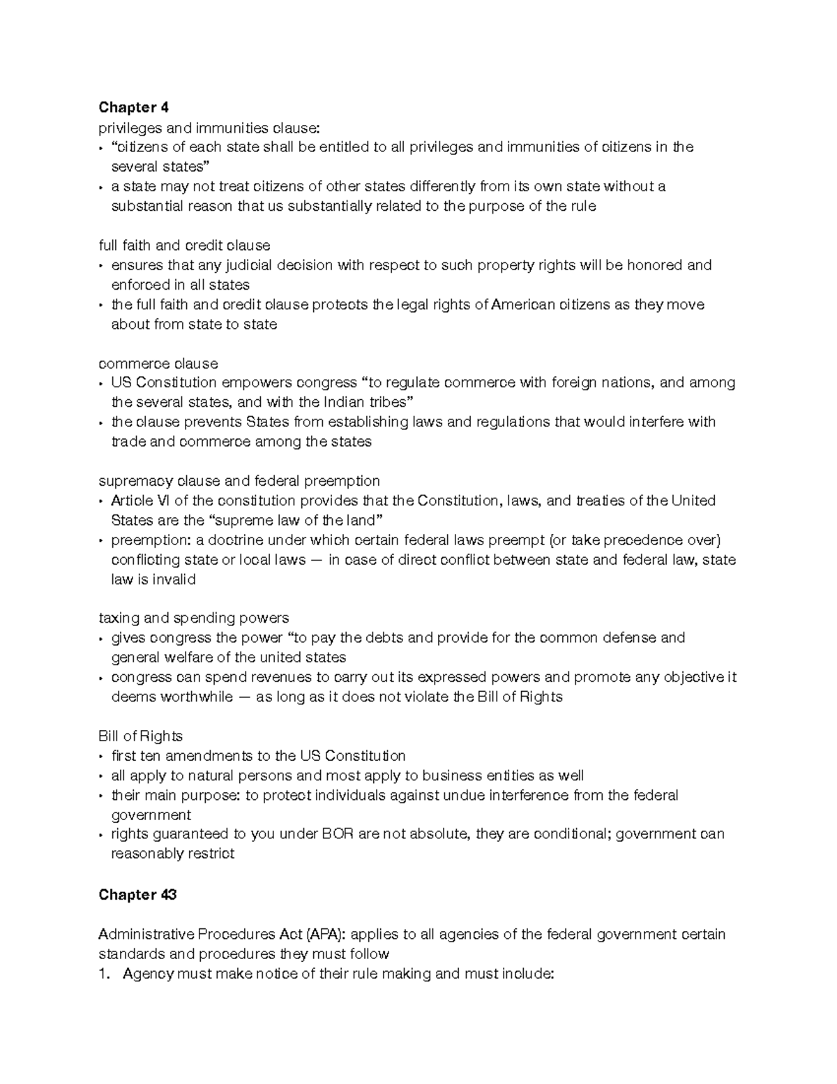 Business Law Ch 4+43 notes - Chapter 4 privileges and immunities clause ...