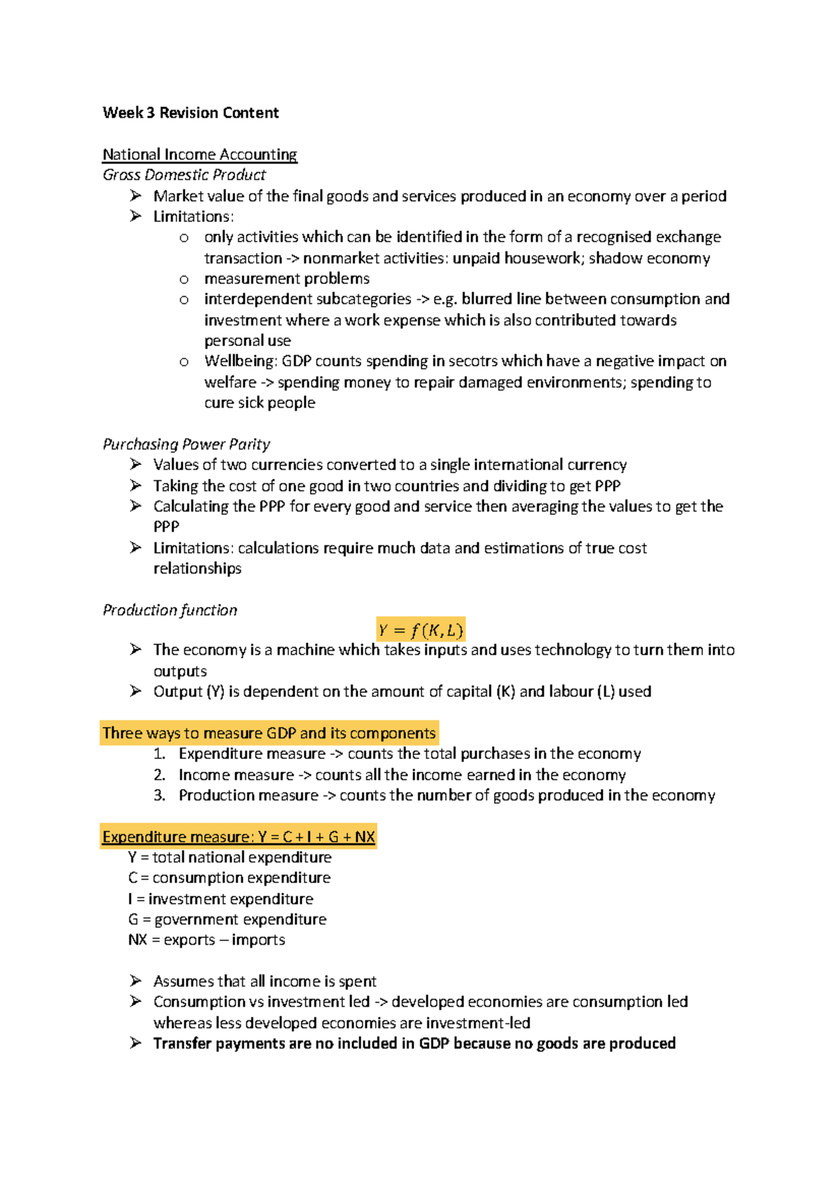 Course Summary - Week 3 Revision Content National Income Accounting ...