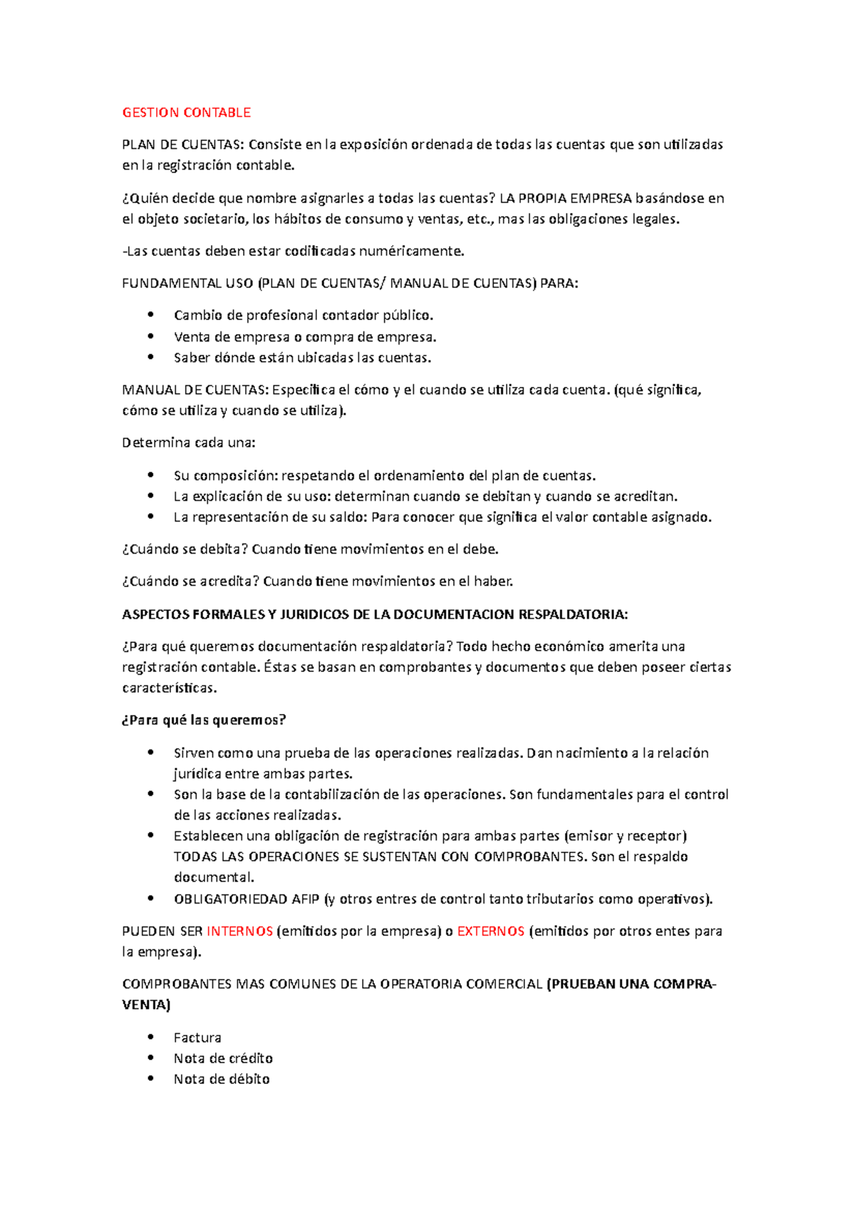 Resumen Gestión Contable - GESTION CONTABLE PLAN DE CUENTAS: Consiste ...