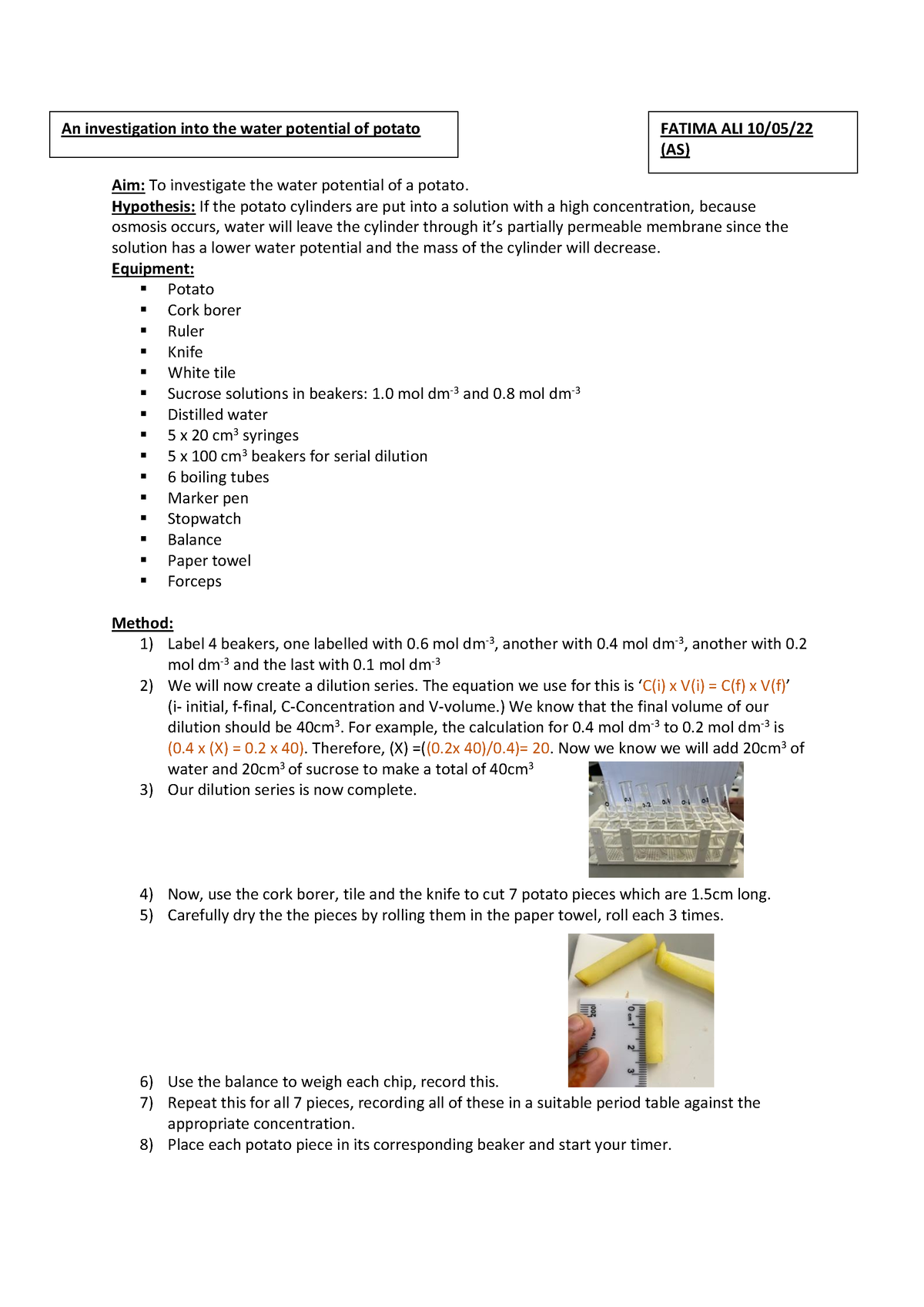 aim of water potential experiment