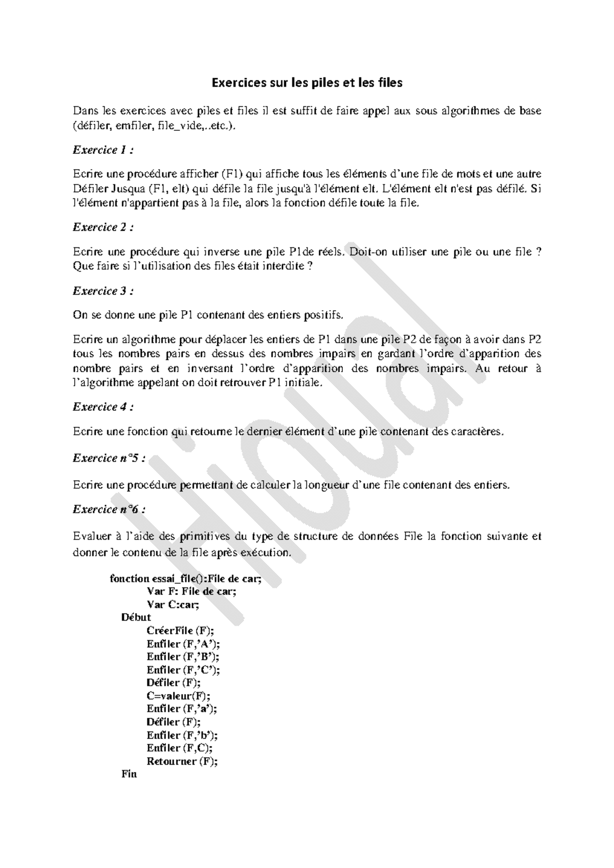 Exercices Piles Et Files : Exercice corrigé TD ? Piles et files – QYDGVI