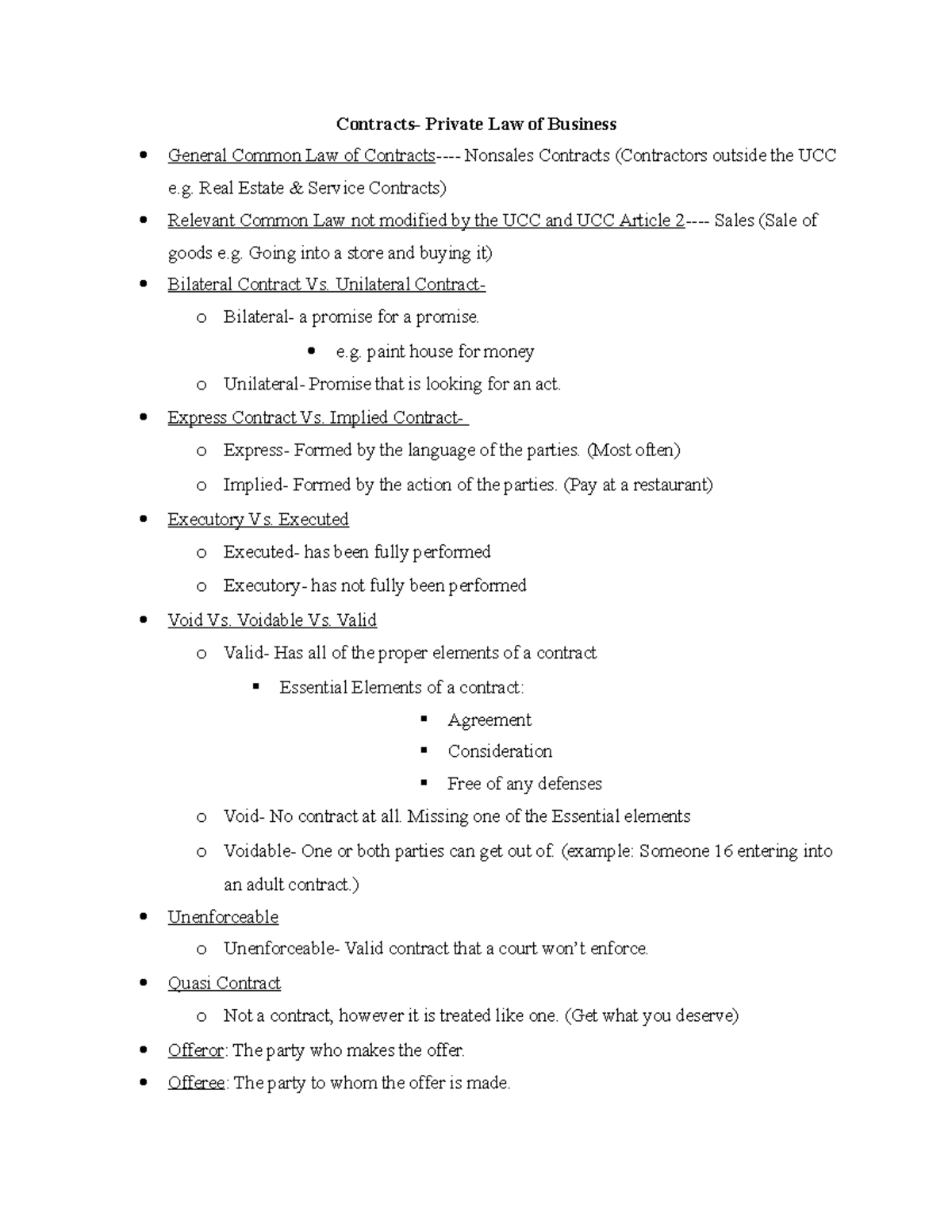 B- Law Notes- Contracts - Contracts- Private Law Of Business General ...