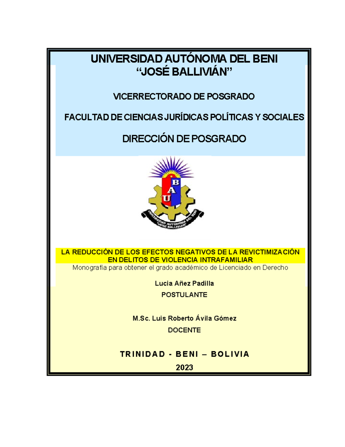 Caratula - eefef - Derecho penal - UNIVERSIDAD AUTÓNOMA DEL BENI “JOSÉ ...